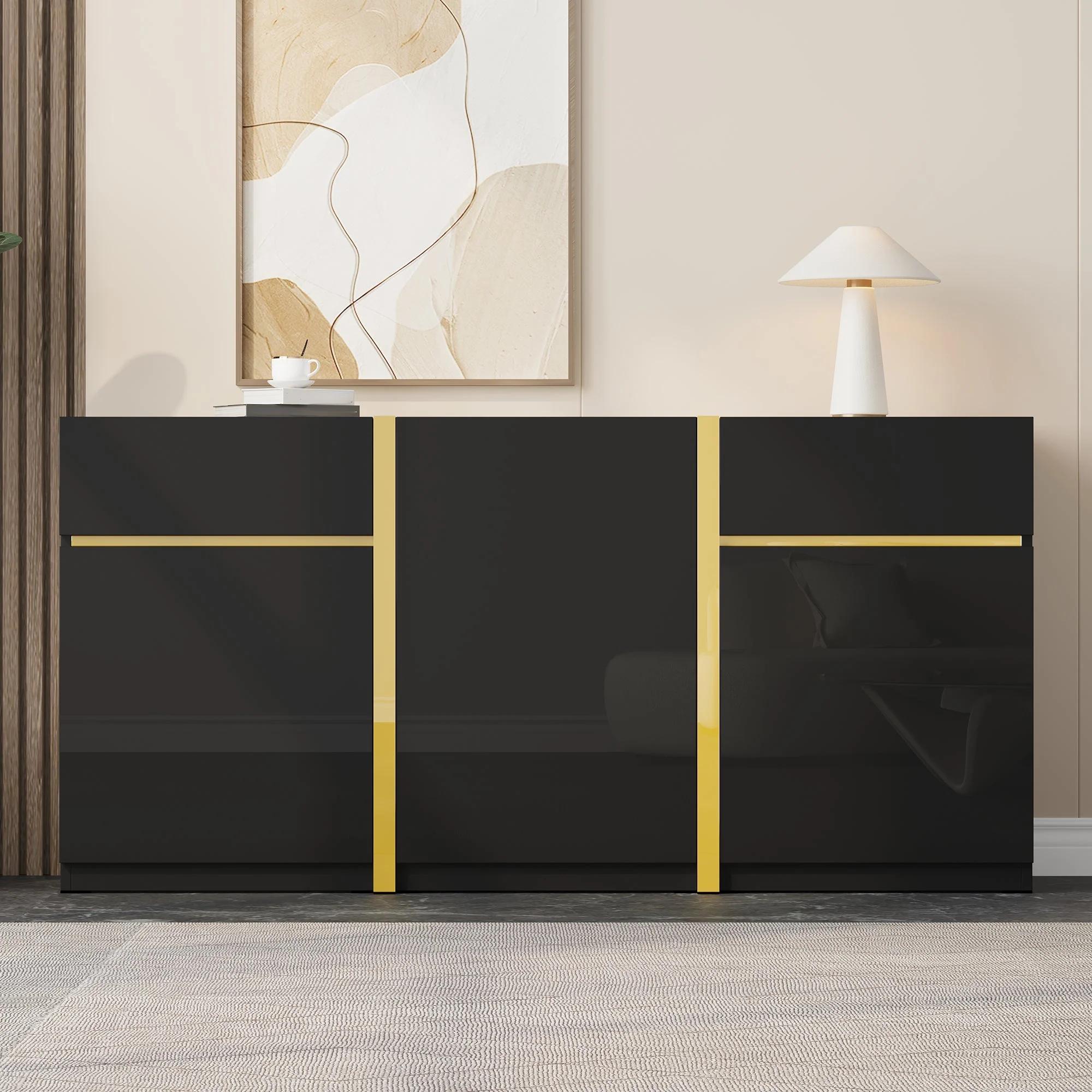 Luxurious Sideboard with 3 Doors and 2 Drawers, High-Gloss Lacquer Finish - Image 8