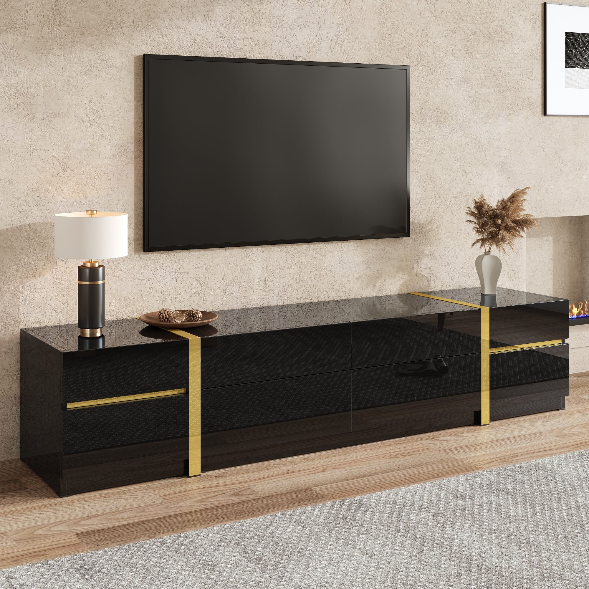 Luxurious TV Stand with Drawers and Doors, Modern High-Gloss Finish, Gold Edges - Image 6