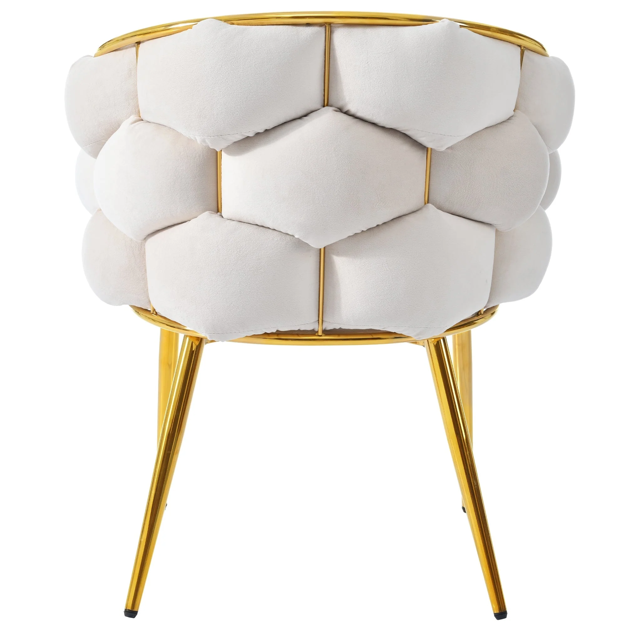 Luxurious Velvet Chairs Set of 2 Modern Ergonomic Gold-Plated Iron Legs Beige - Image 6