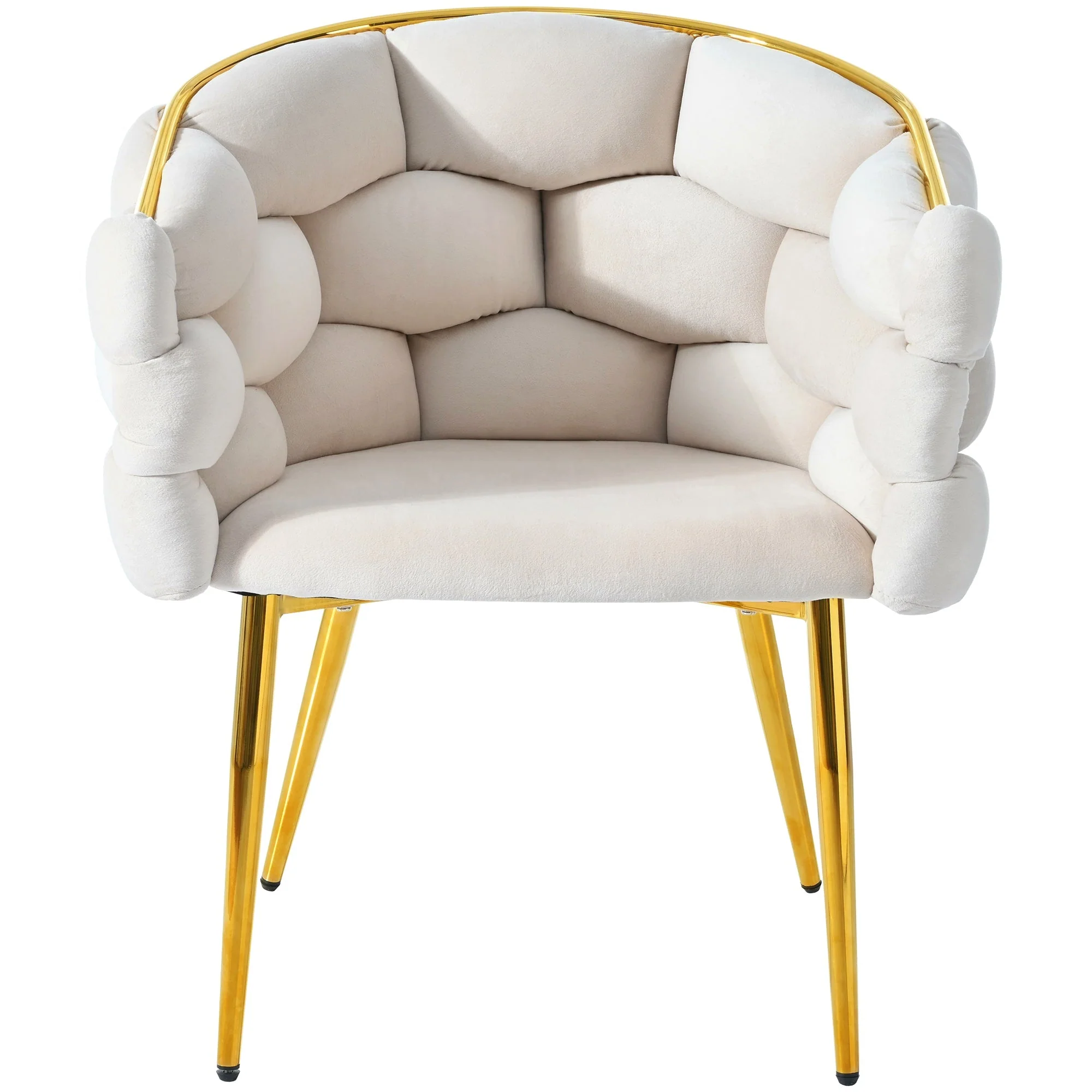 Luxurious Velvet Chairs Set of 6 Modern Gold Legs - Beige - Image 7