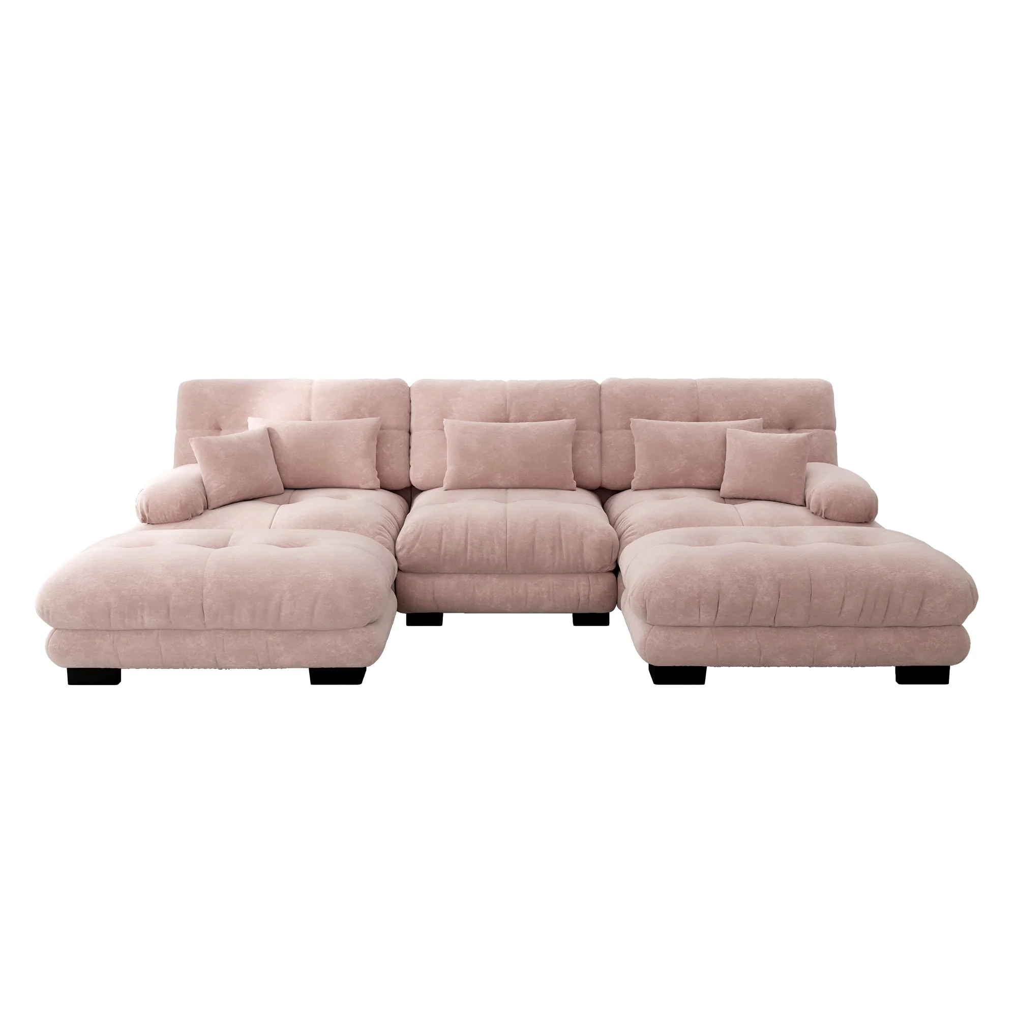 Luxury Modular Corner Sofa - Oversized U-shaped Cloud Couch, Deep Seating, Convertible Sleeper with Ottoman, Chenille Pink - Image 4