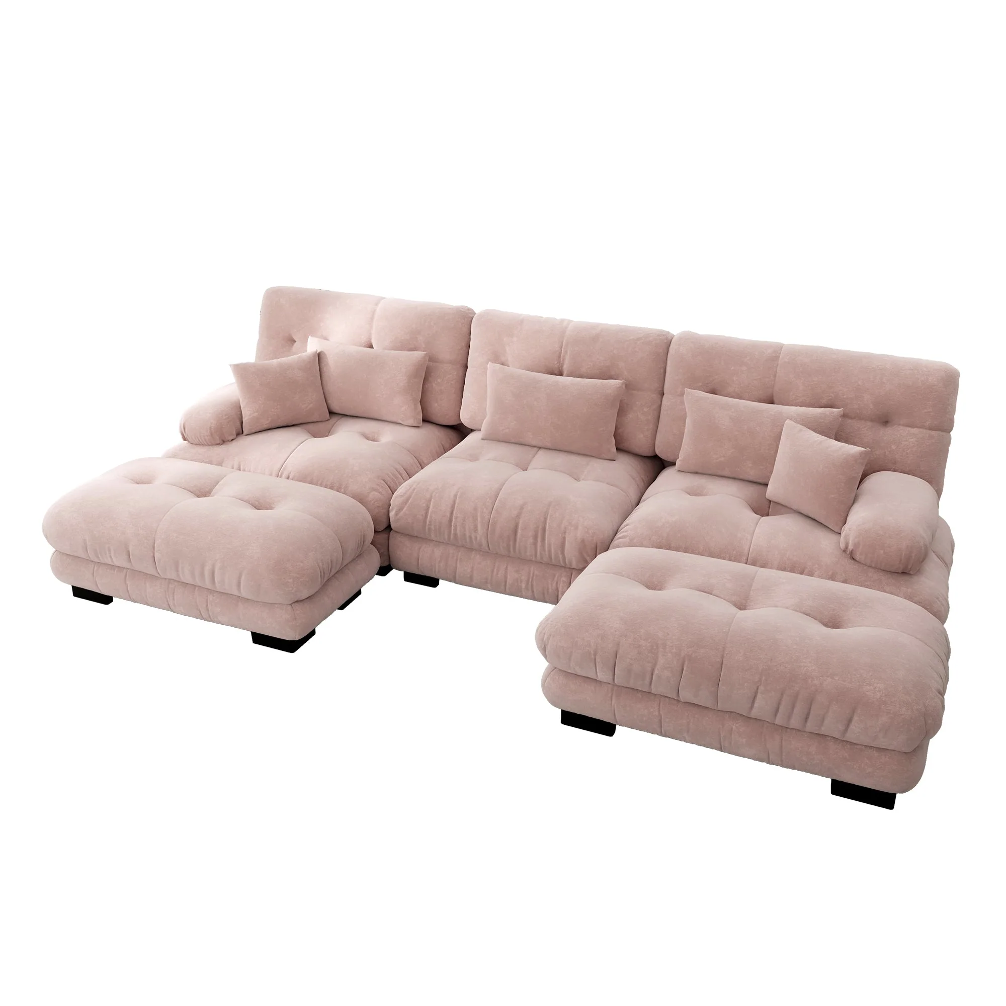 Luxury Modular Corner Sofa - Oversized U-shaped Cloud Couch, Deep Seating, Convertible Sleeper with Ottoman, Chenille Pink - Image 6