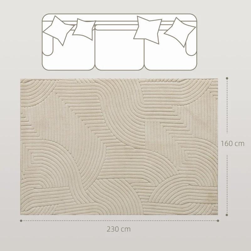 Machine-Woven Rug, 15mm High, Non-Slip, Cream White - Image 3