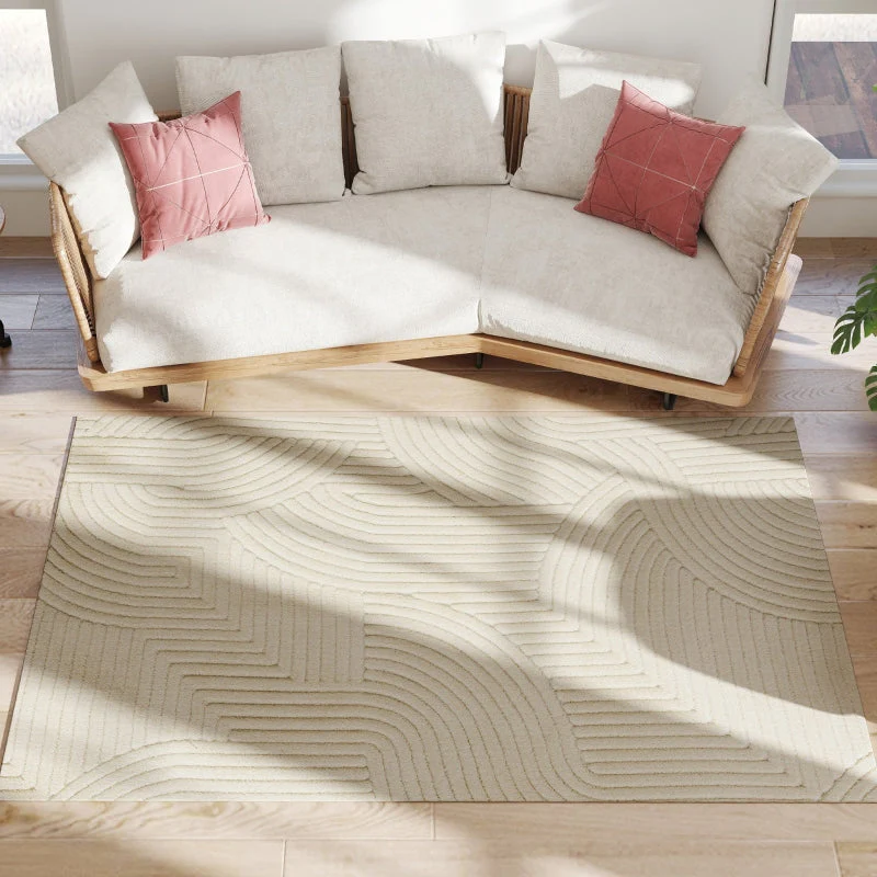 Machine-Woven Rug, 15mm High, Non-Slip, Cream White - Image 9