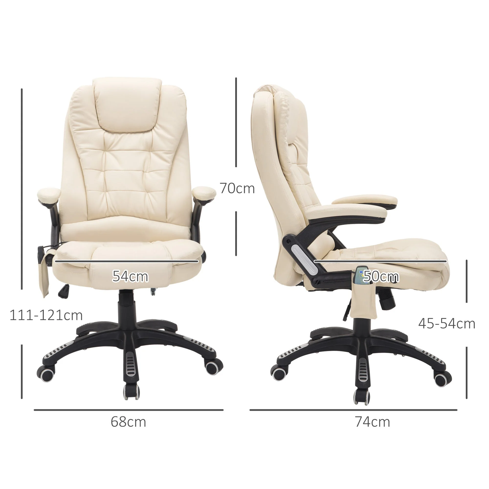Massage Chair Executive, 6-Point Vibration, Heat & Recline, Beige Faux Leather - Image 3