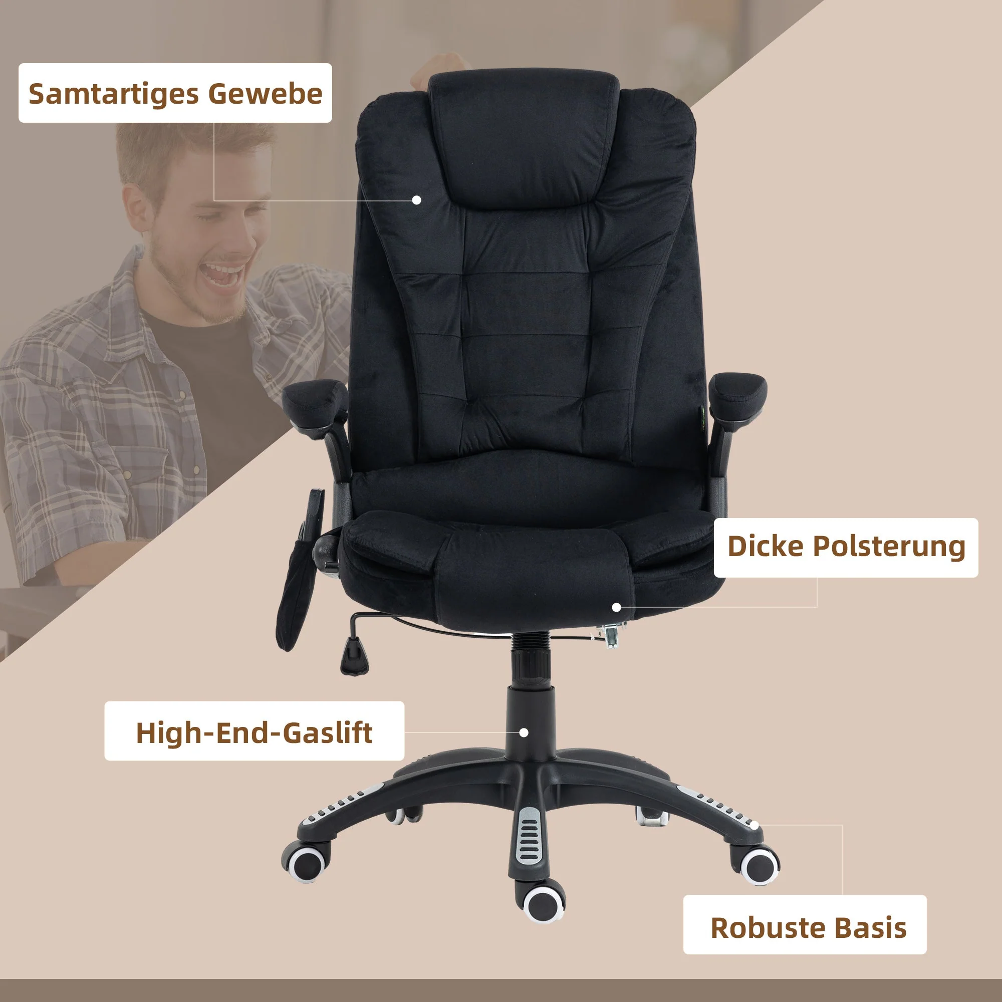 Massage Office Chair, Ergonomic Desk Chair, Height-Adjustable with Heating, Black - Image 8