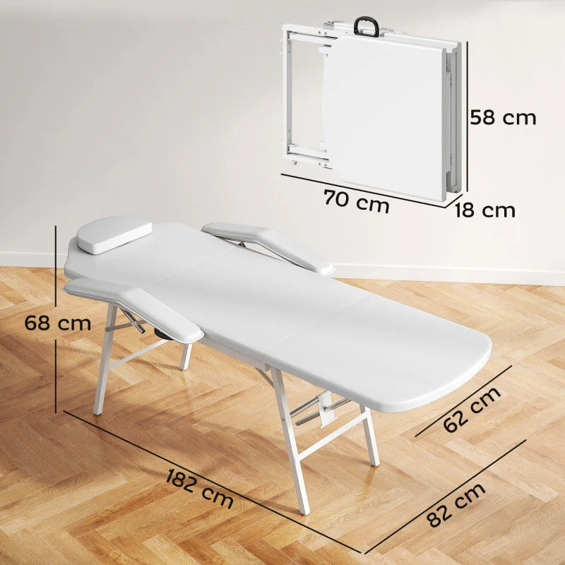 Massage Table, Folding Portable, Faux Leather, White - Image 3