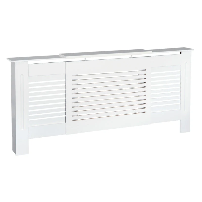 MDF Extendable Radiator Cover Cabinet Shelving Slatted Design (139-208.5L x 20.5W x 82.5H cm) White - Image 2