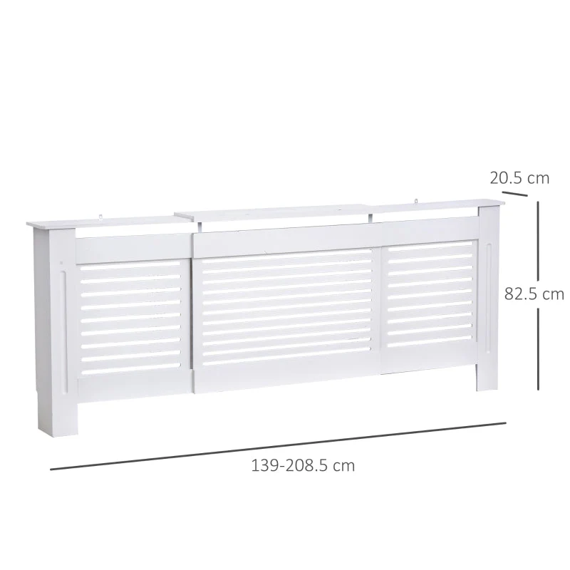 MDF Extendable Radiator Cover Cabinet Shelving Slatted Design (139-208.5L x 20.5W x 82.5H cm) White - Image 3