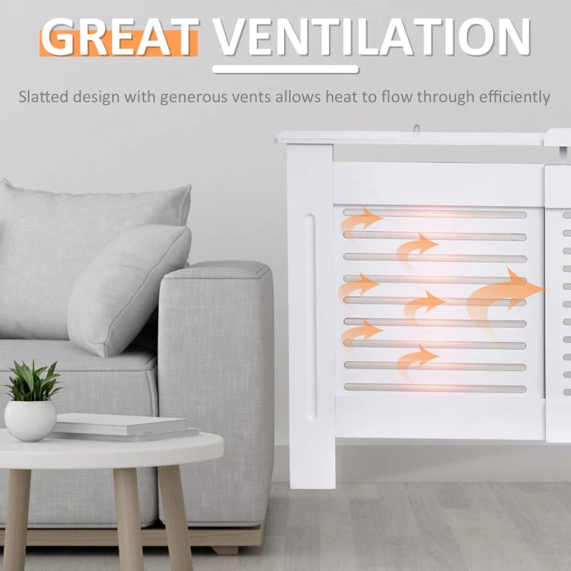 MDF Extendable Radiator Cover Cabinet Shelving Slatted Design (139-208.5L x 20.5W x 82.5H cm) White - Image 4