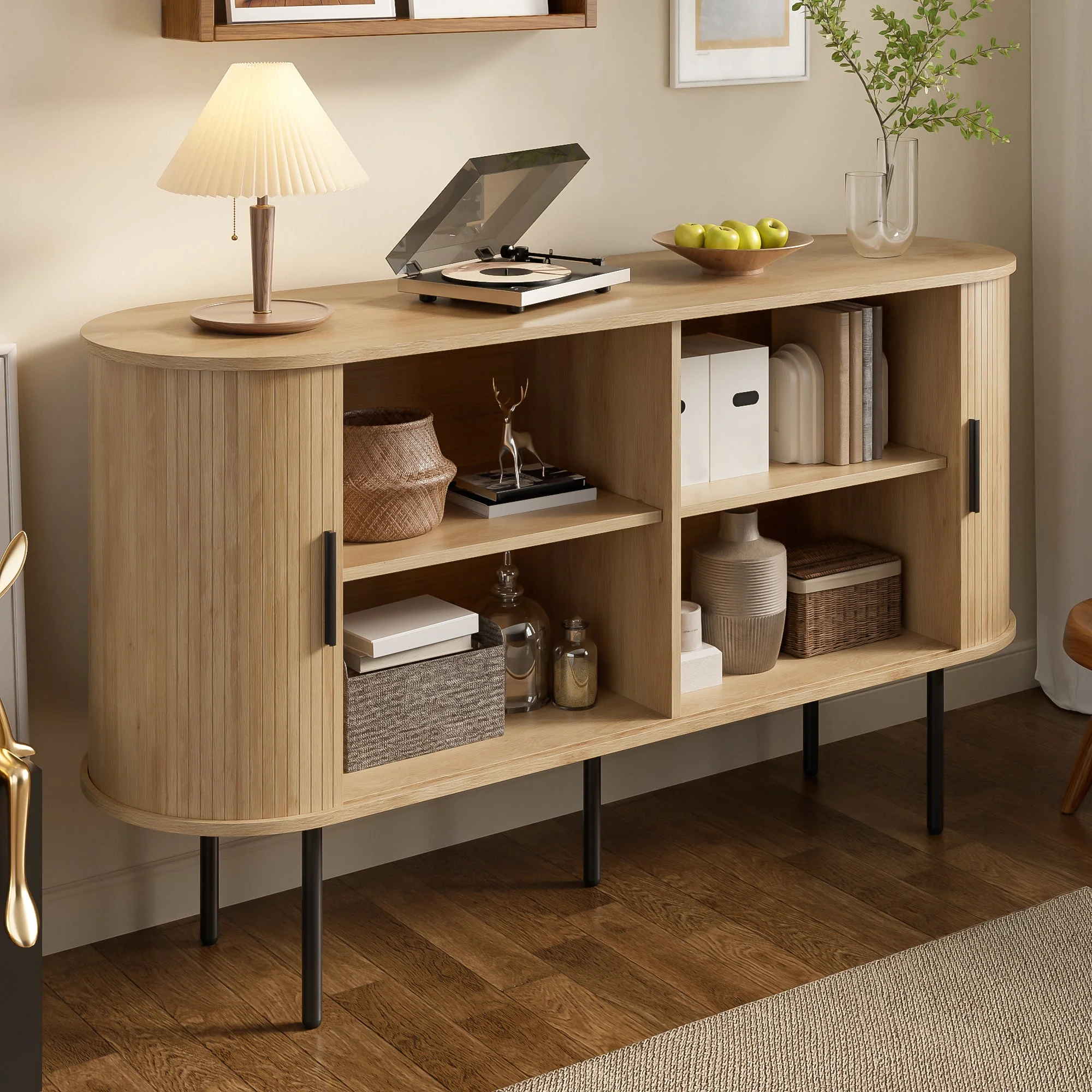 MDF Sideboard, Roller Blind Doors, Aluminum Handles, Iron Legs - Image 2