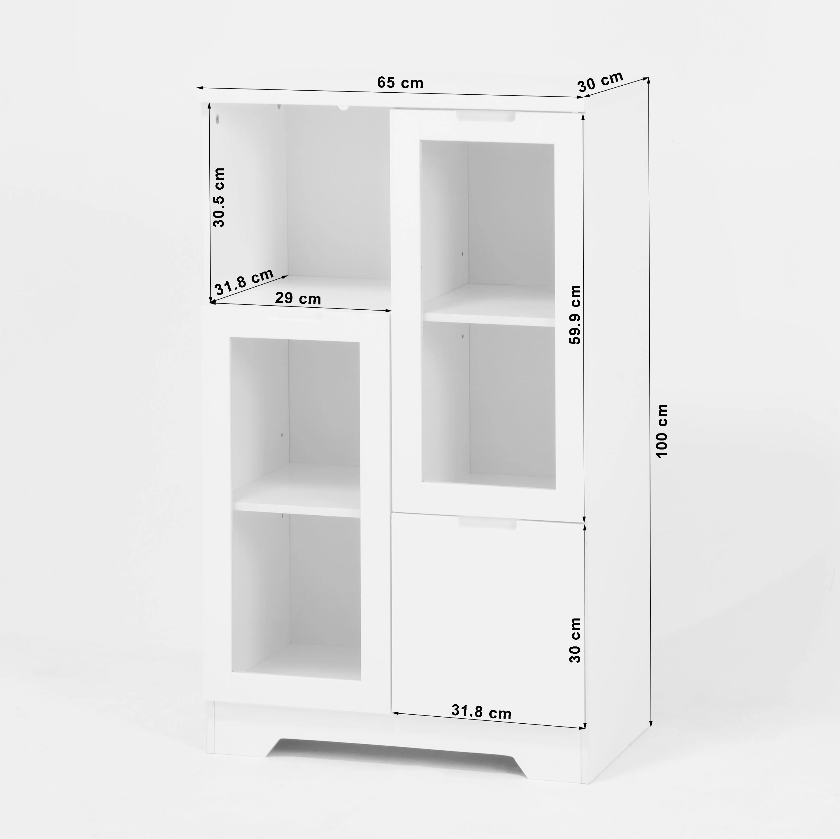 MDF Storage Cabinet with Glass Doors and Drawer, White - Image 2