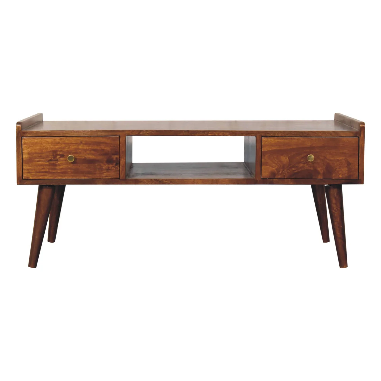Media Unit, Elevated with 4 Drawers and Open Slot, Solid Wood Dark Brown - Image 5