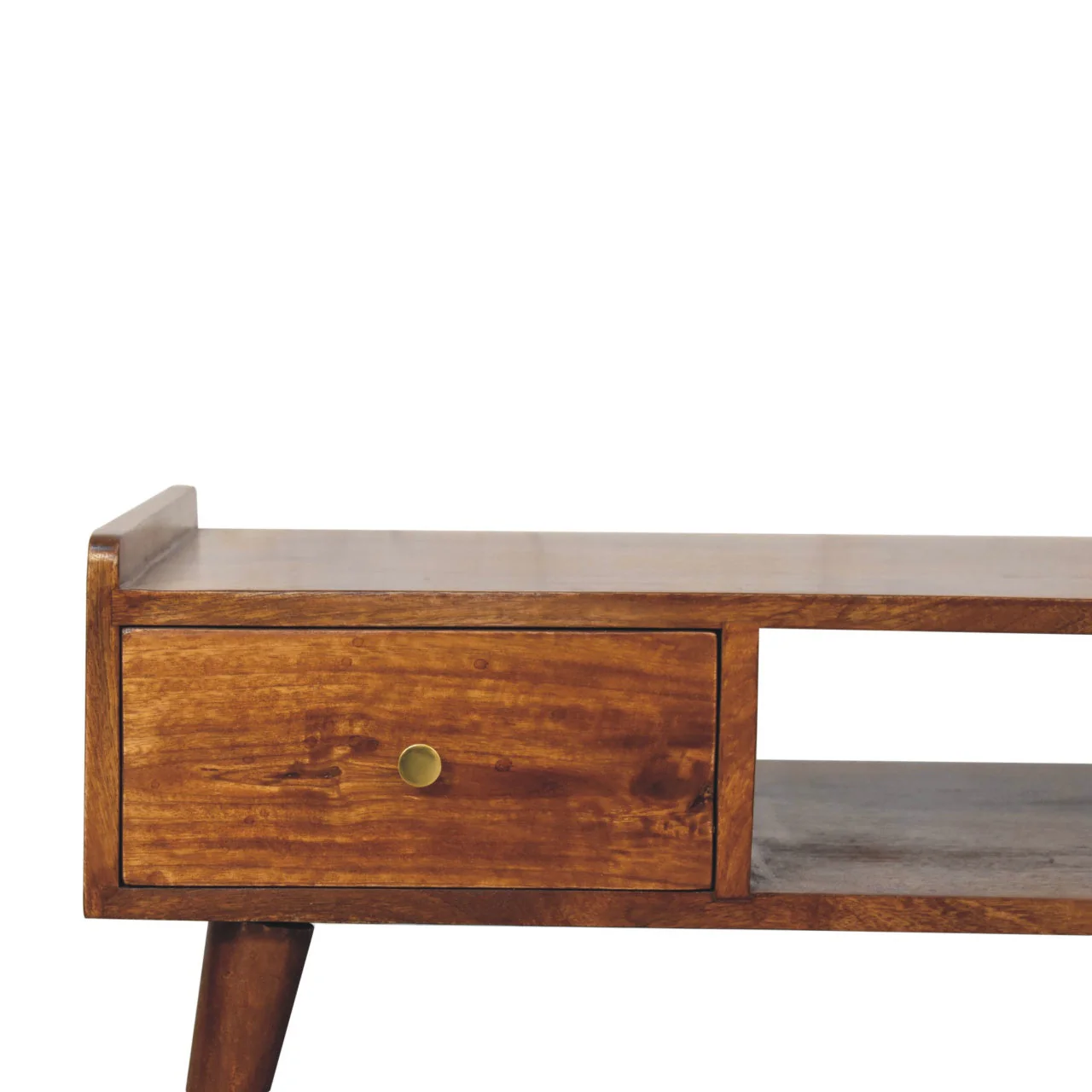 Media Unit, Elevated with 4 Drawers and Open Slot, Solid Wood Dark Brown - Image 6