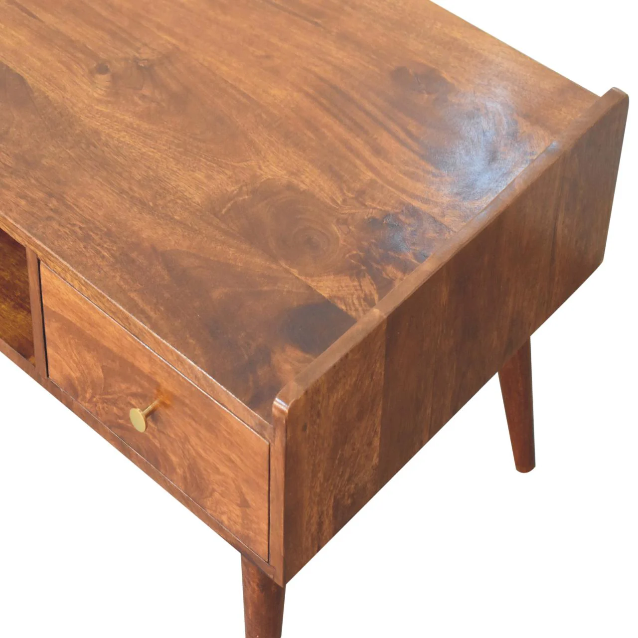 Media Unit, Elevated with 4 Drawers and Open Slot, Solid Wood Dark Brown - Image 7
