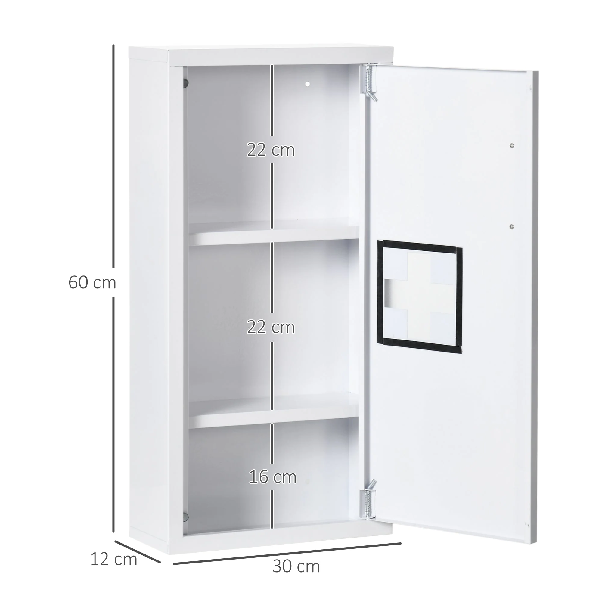 Medicine Cabinet First Aid 3 Inner Compartments Magnetic Closure 40x15x53.5 cm White - Image 3