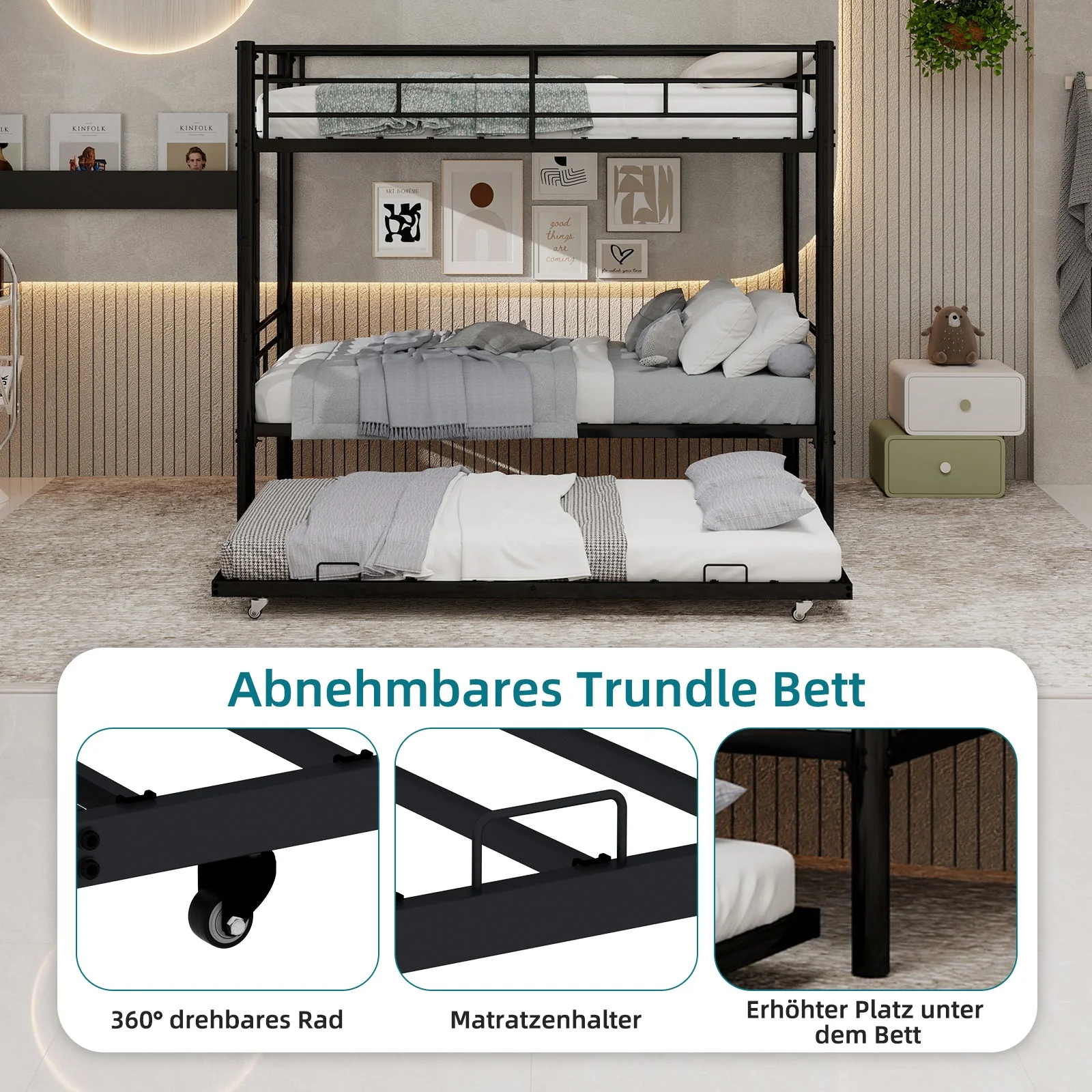 Meta Twin over Twin Bunk Bed, Heavy-Duty Stable Low Noise Safety Railing, Metal - Image 5