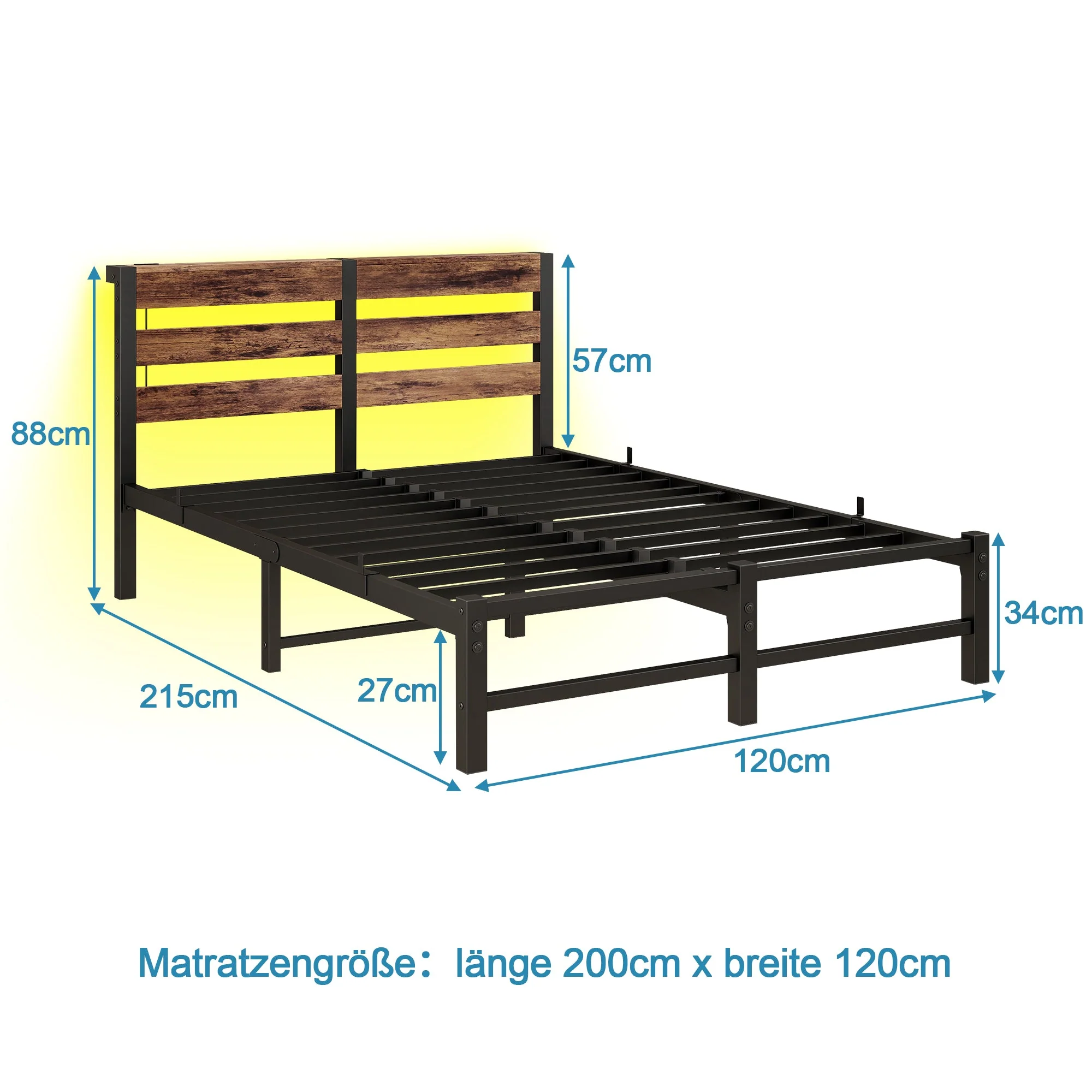 Metal Bed 120x200cm LED USB Storage - Metal - Image 10