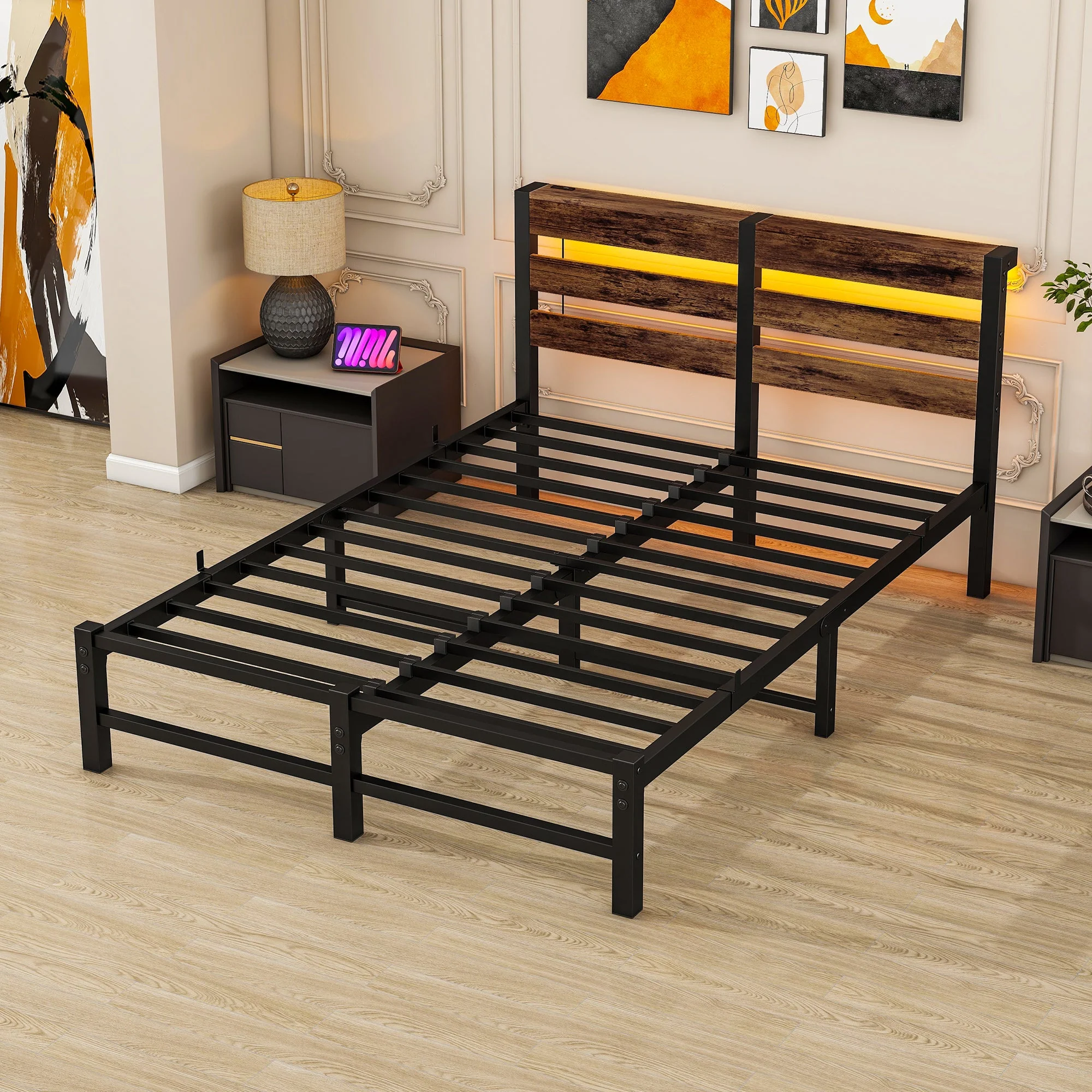Metal Bed 120x200cm LED USB Storage - Metal - Image 7