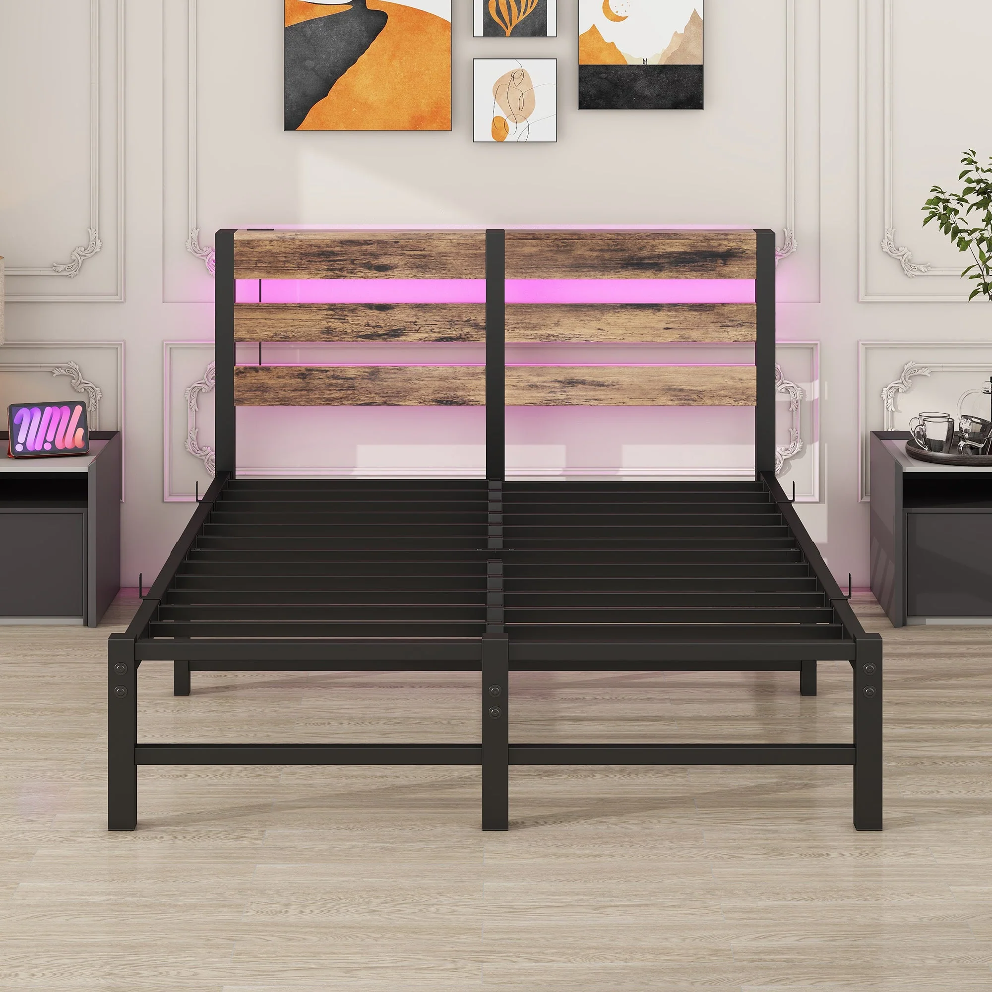 Metal Bed 120x200cm LED USB Storage - Metal - Image 8
