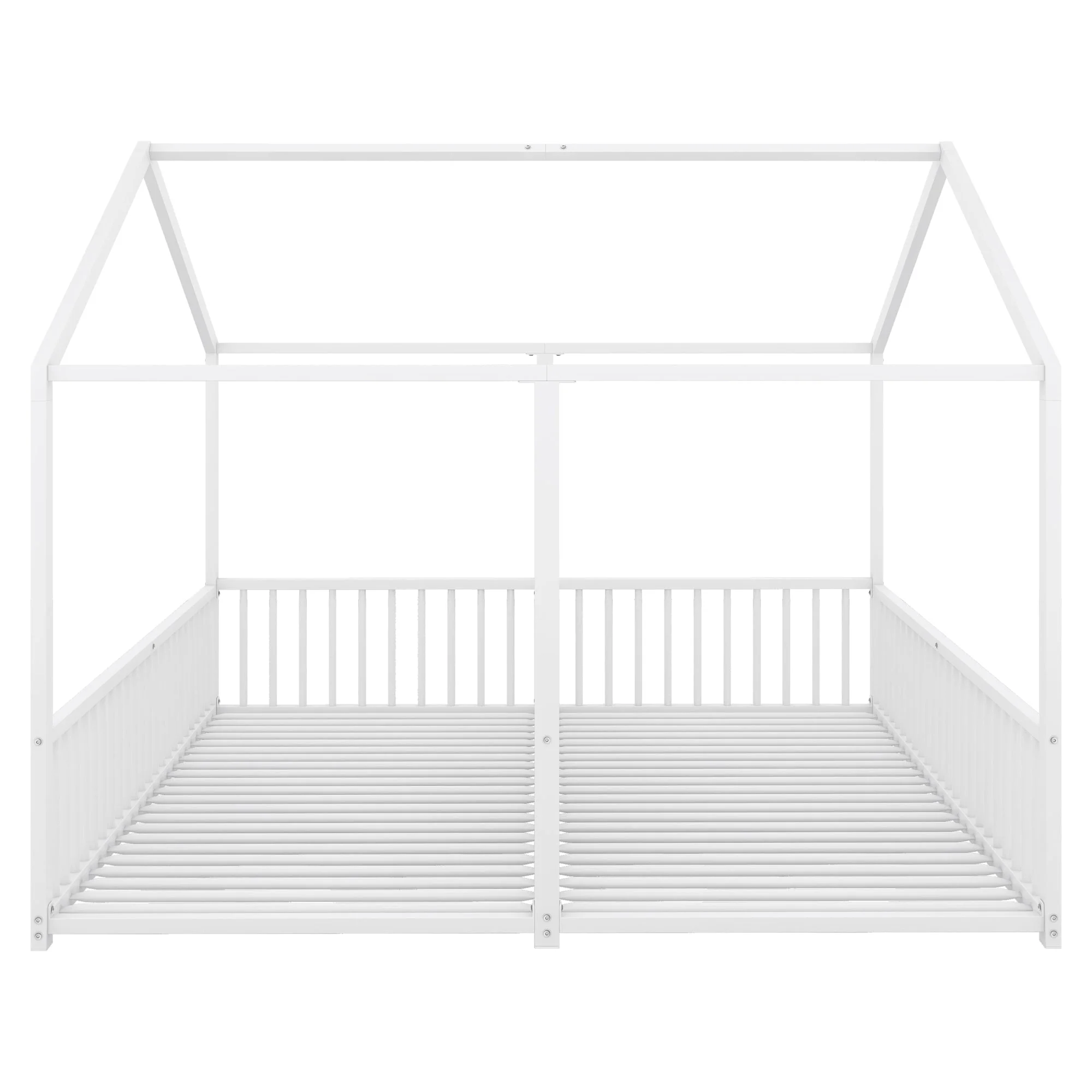 Metal Children's Bed 90x200cm House Design Railing Ladder - White - Image 8