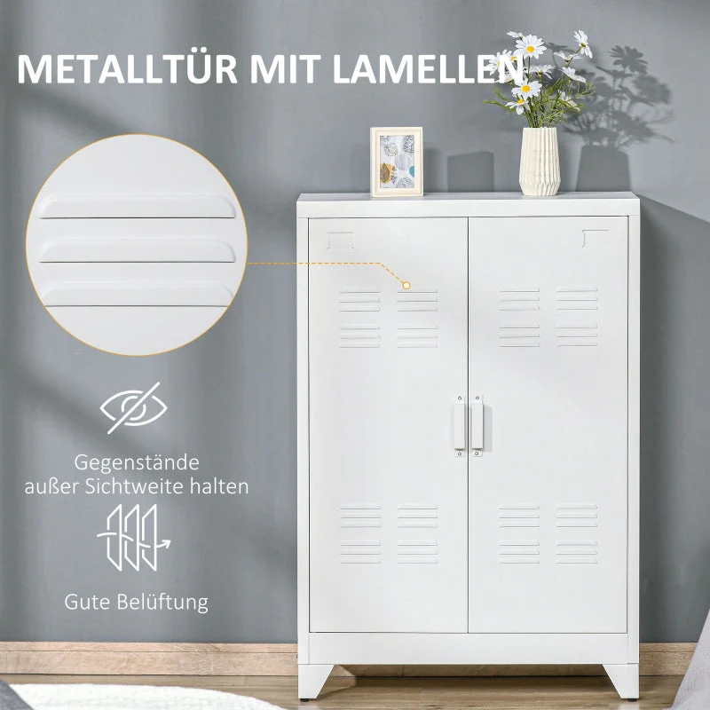 Metal Filing Cabinet Magnetic Slatted Double Door 75x33x110cm - White - Image 5