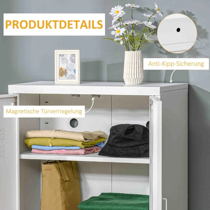 Metal Filing Cabinet Magnetic Slatted Double Door 75x33x110cm - White - Image 6