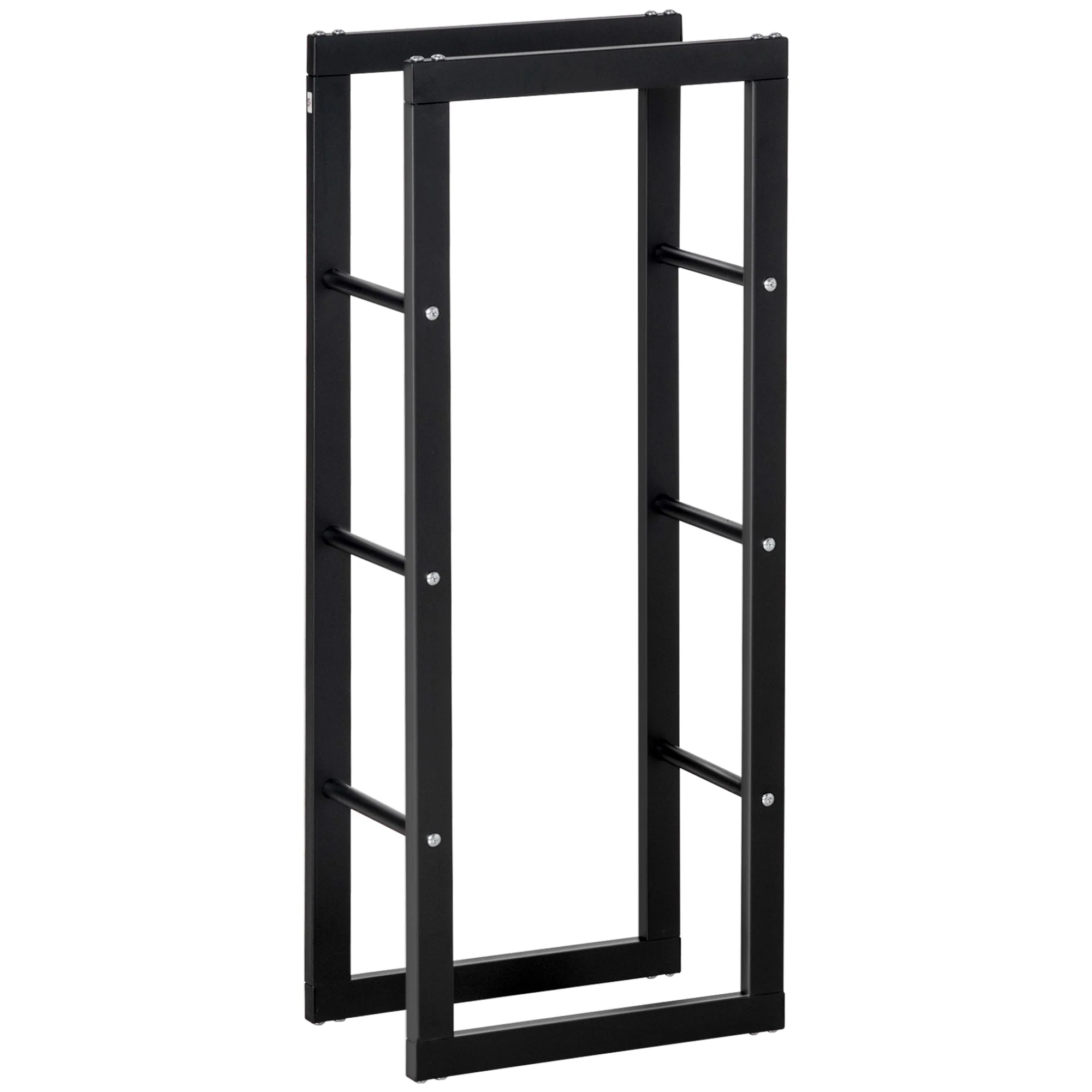 Metal Firewood Log Holder Tall Fireplace Wood Storage Shelf Black