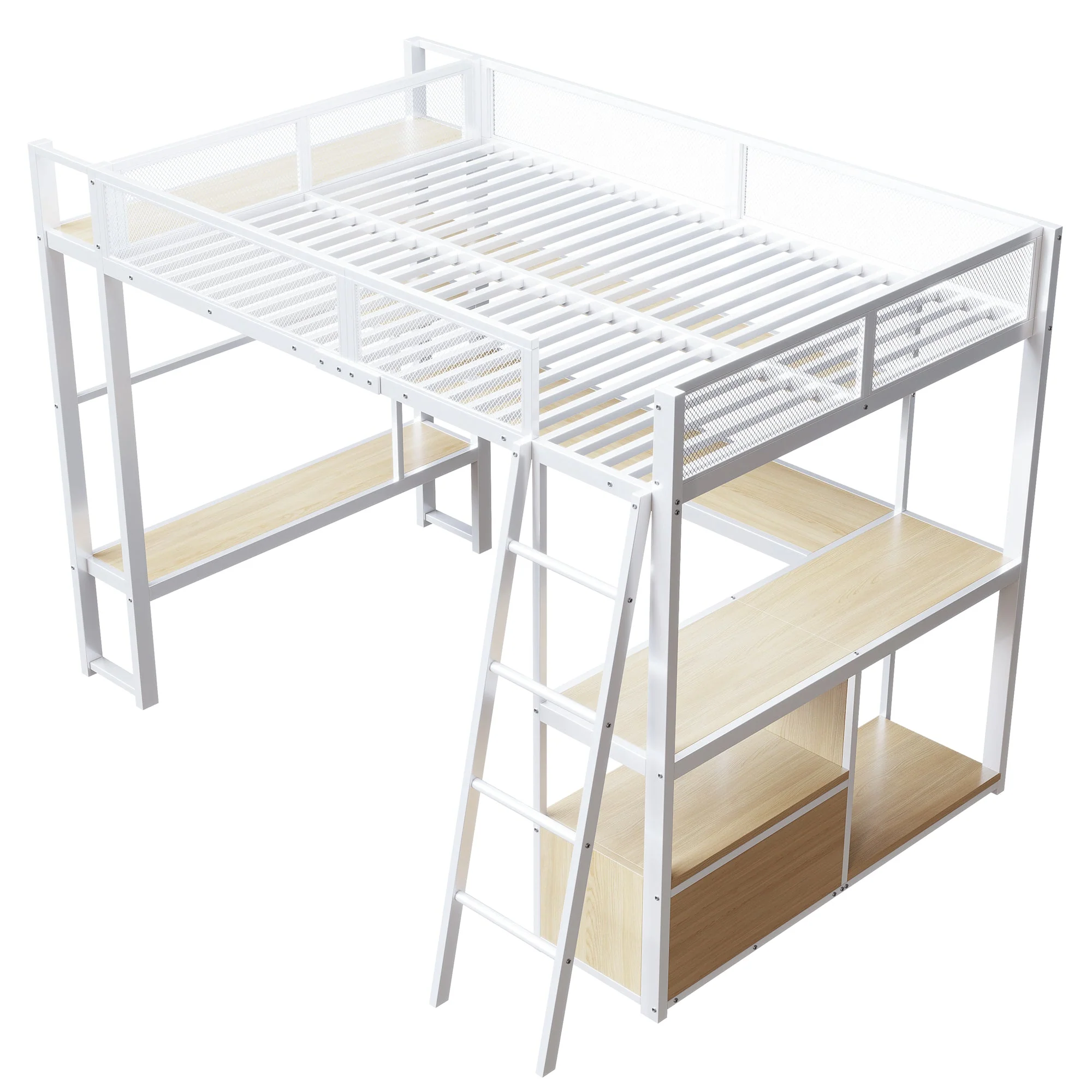 Metal Gaming Loft Bed with Integrated Workspace and LED Lighting, White - Image 6
