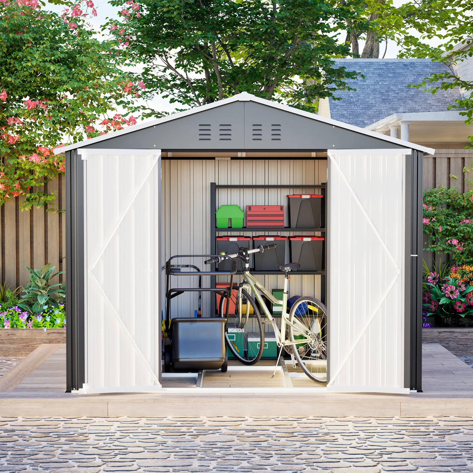 Metal Garden Shed, 8x6 FT with Hinged Door for Tools and Equipment, Anthracite - Image 9