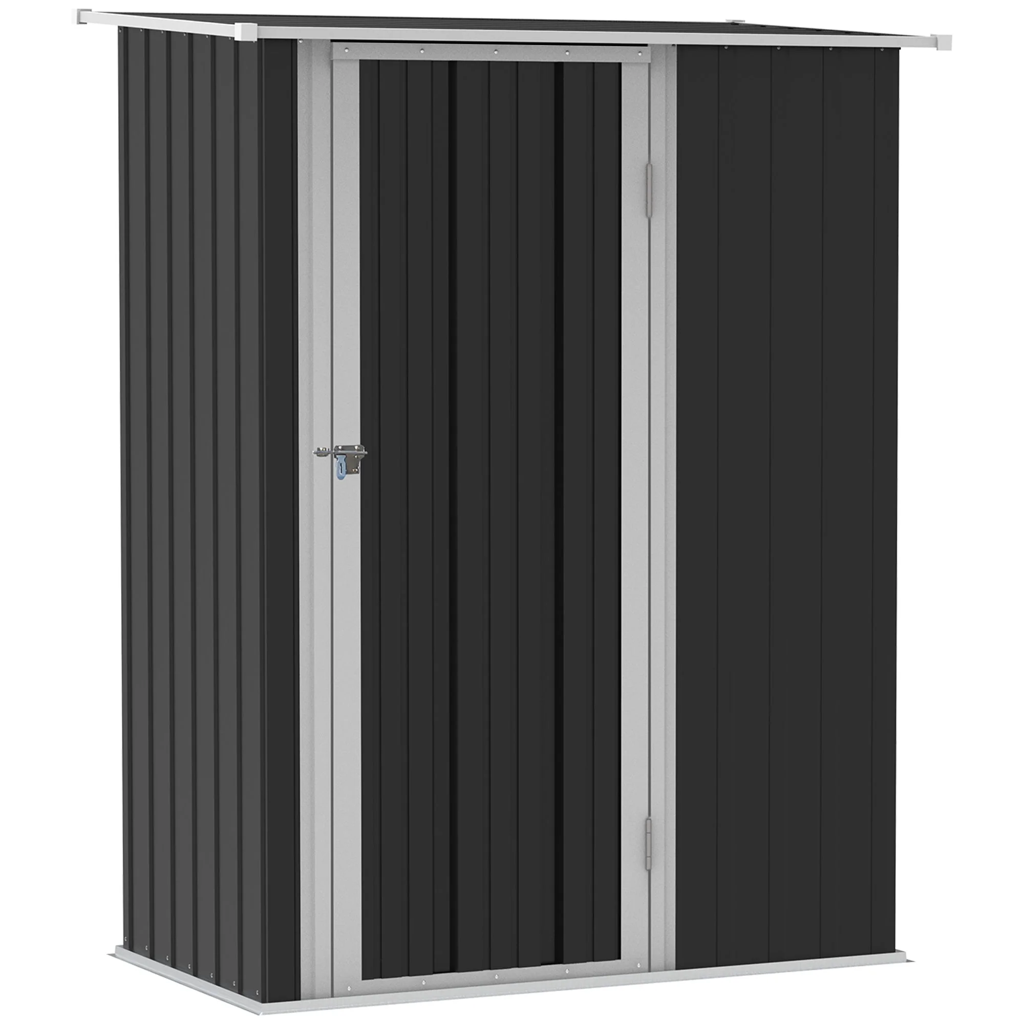 Metal Garden Storage Shed 5ft x 3ft, Outdoor Tool Shed Sloped Roof Lockable Door, Grey - Image 2