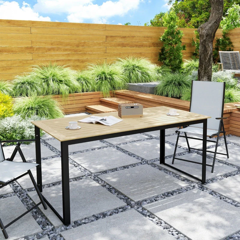 Metal Garden Table, Weatherproof Slatted Design for 6 People, Black - Image 8