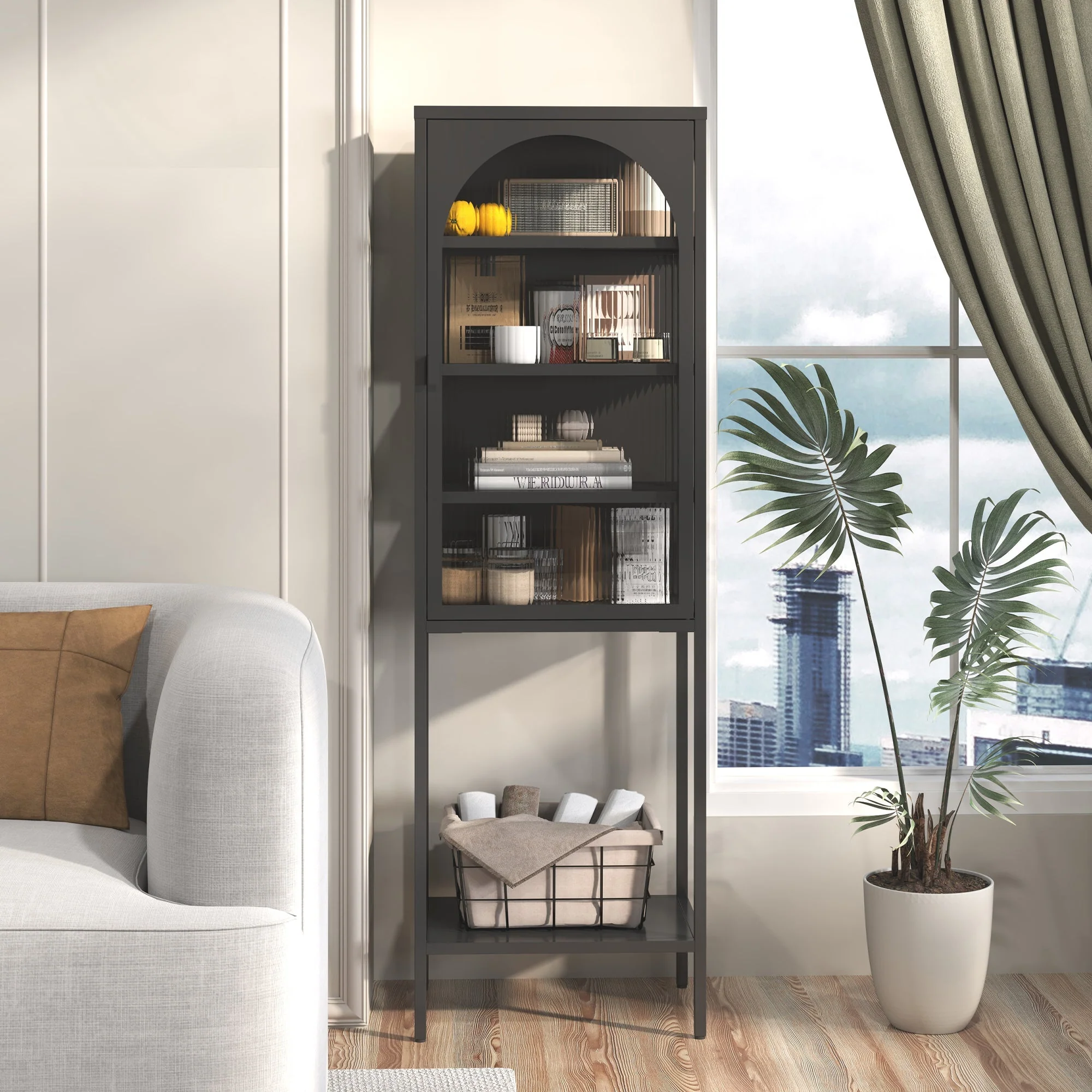 Metal & Glass Display Cabinet 5-Tier 3 Adjustable Shelves 160x50x35cm - Iron - Image 9