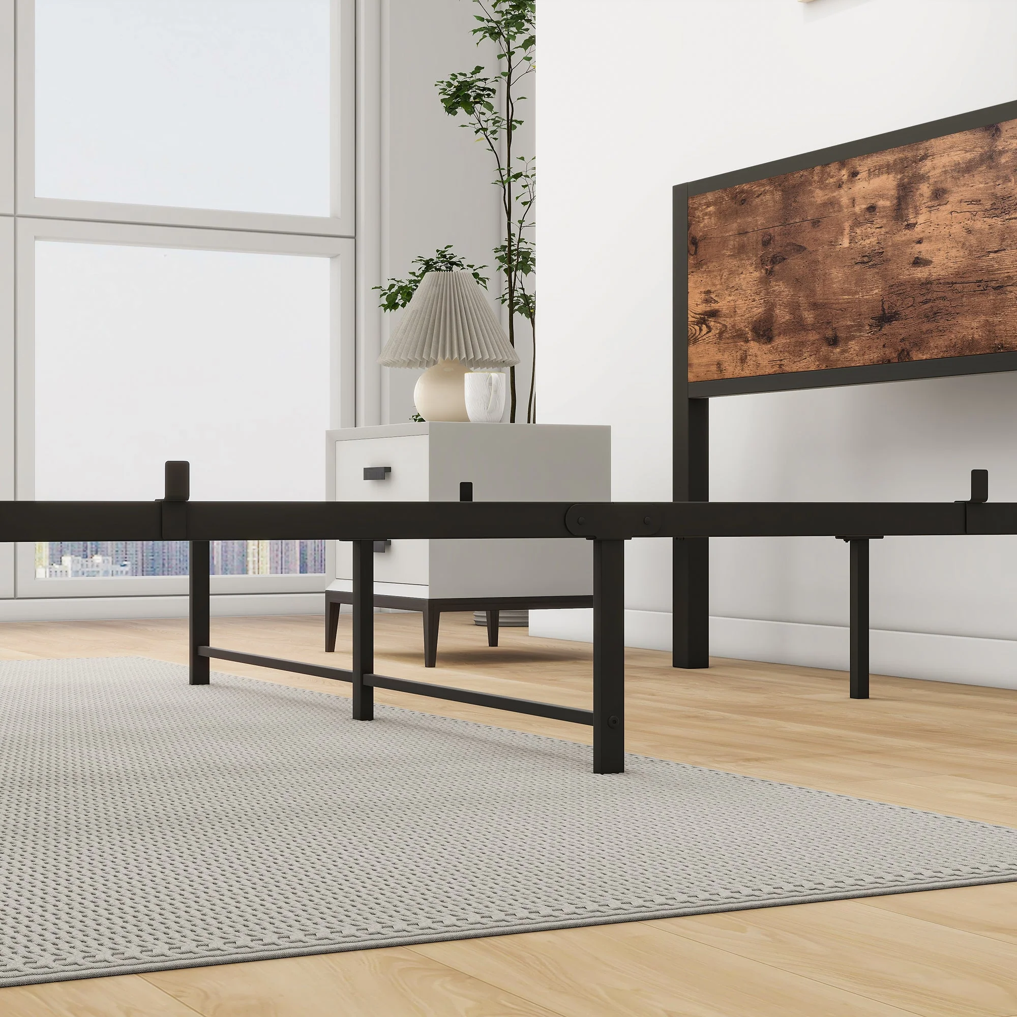 Metal Platform Bed Frame 140x200cm Storage Headboard Noiseless, Vintage Brown - Image 6