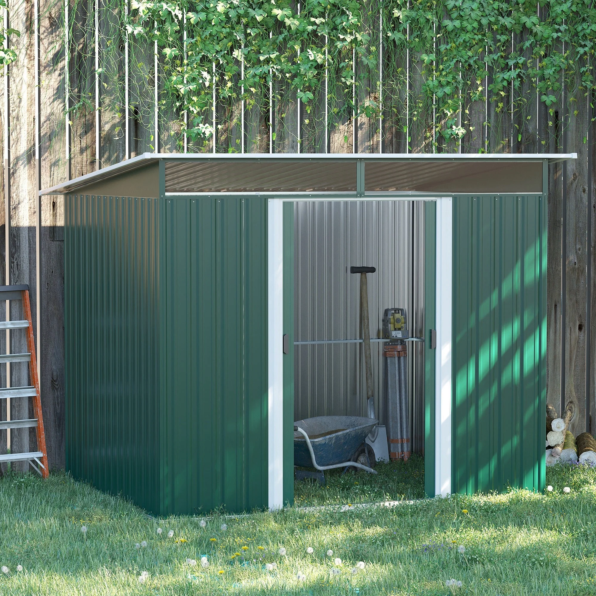 Metal Shed 8.5 x 6ft, Lightsky Panels Garden Storage Tool House Double Doors, Green - Image 2