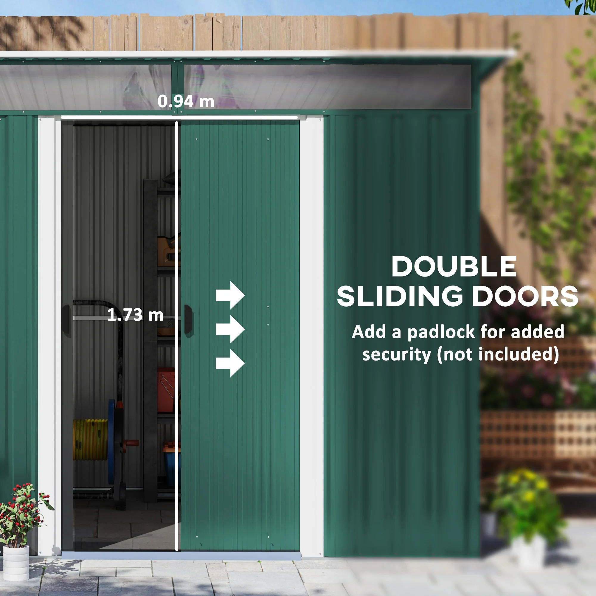 Metal Shed 8.5 x 6ft, Lightsky Panels Garden Storage Tool House Double Doors, Green - Image 5