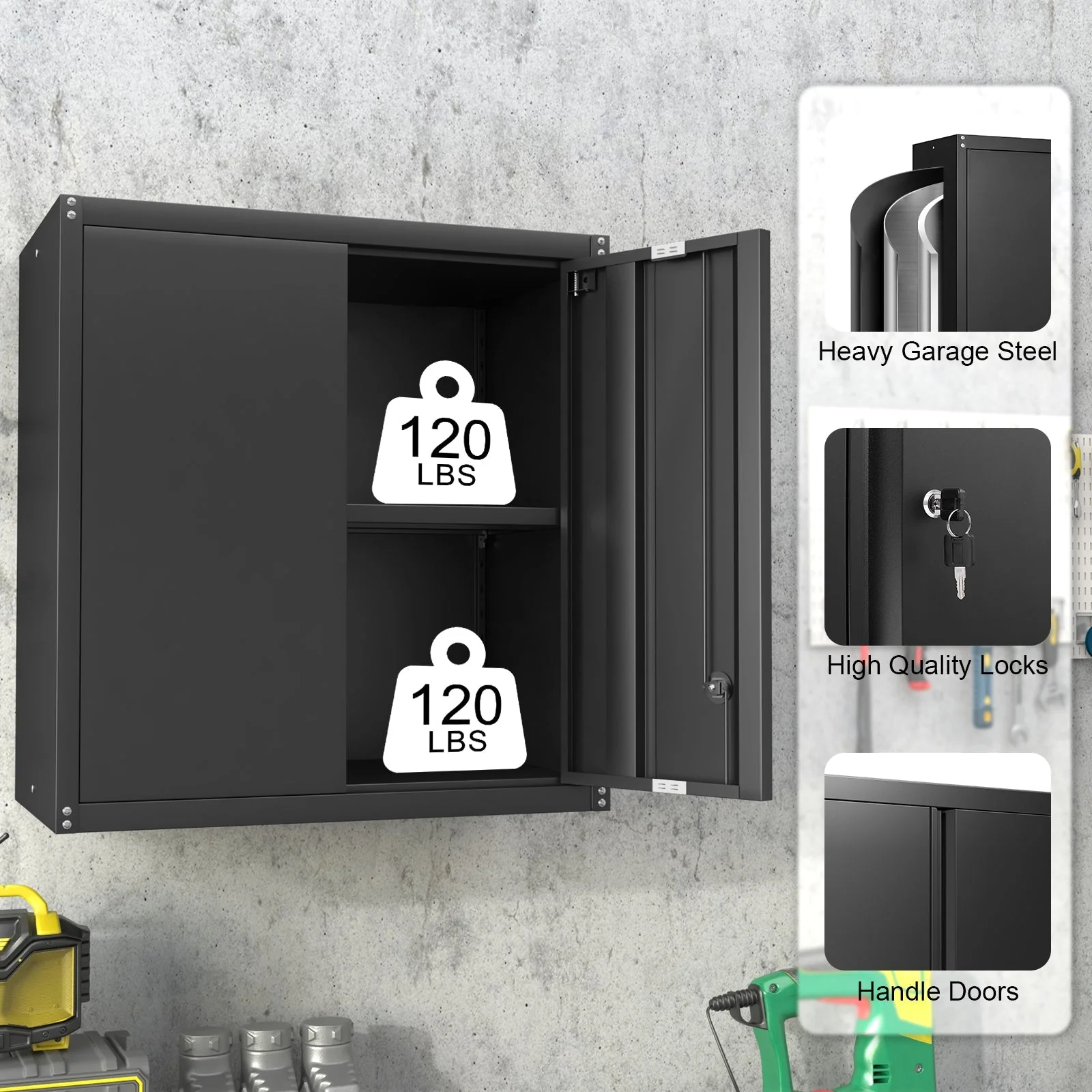 Metal Storage Cabinet 2-Door Adjustable Shelves - Steel - Image 9