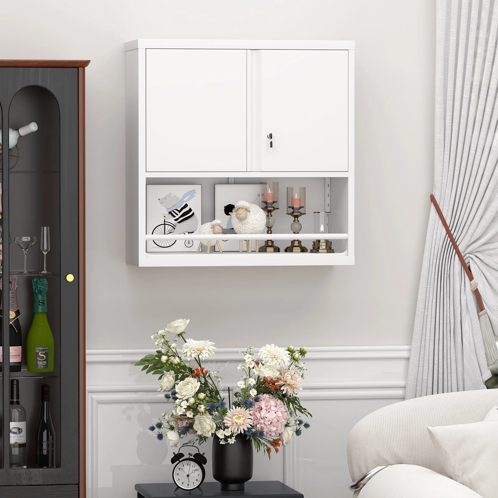 Metal Storage Cabinet with 2 Doors and Adjustable Shelves, Black Steel