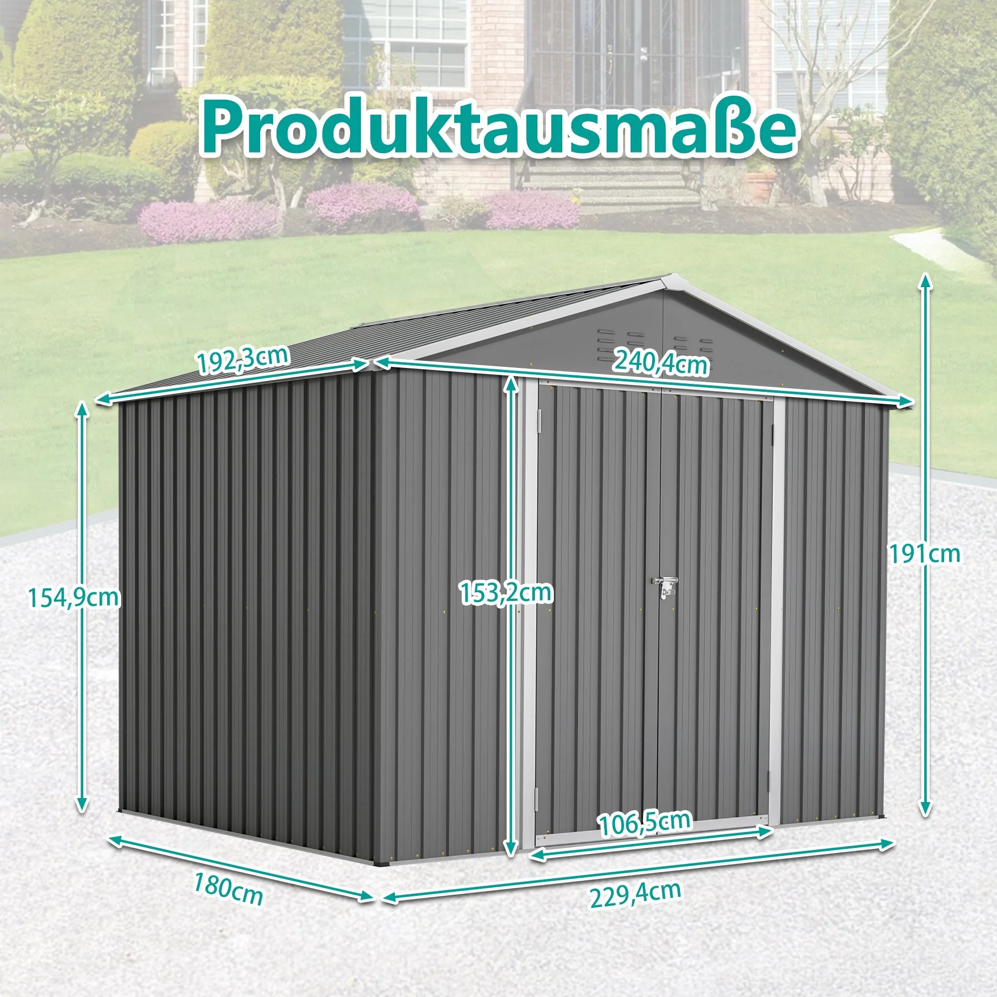Metal Tool Shed, 8x6FT Folding Door, Anthracite Grey - Image 4