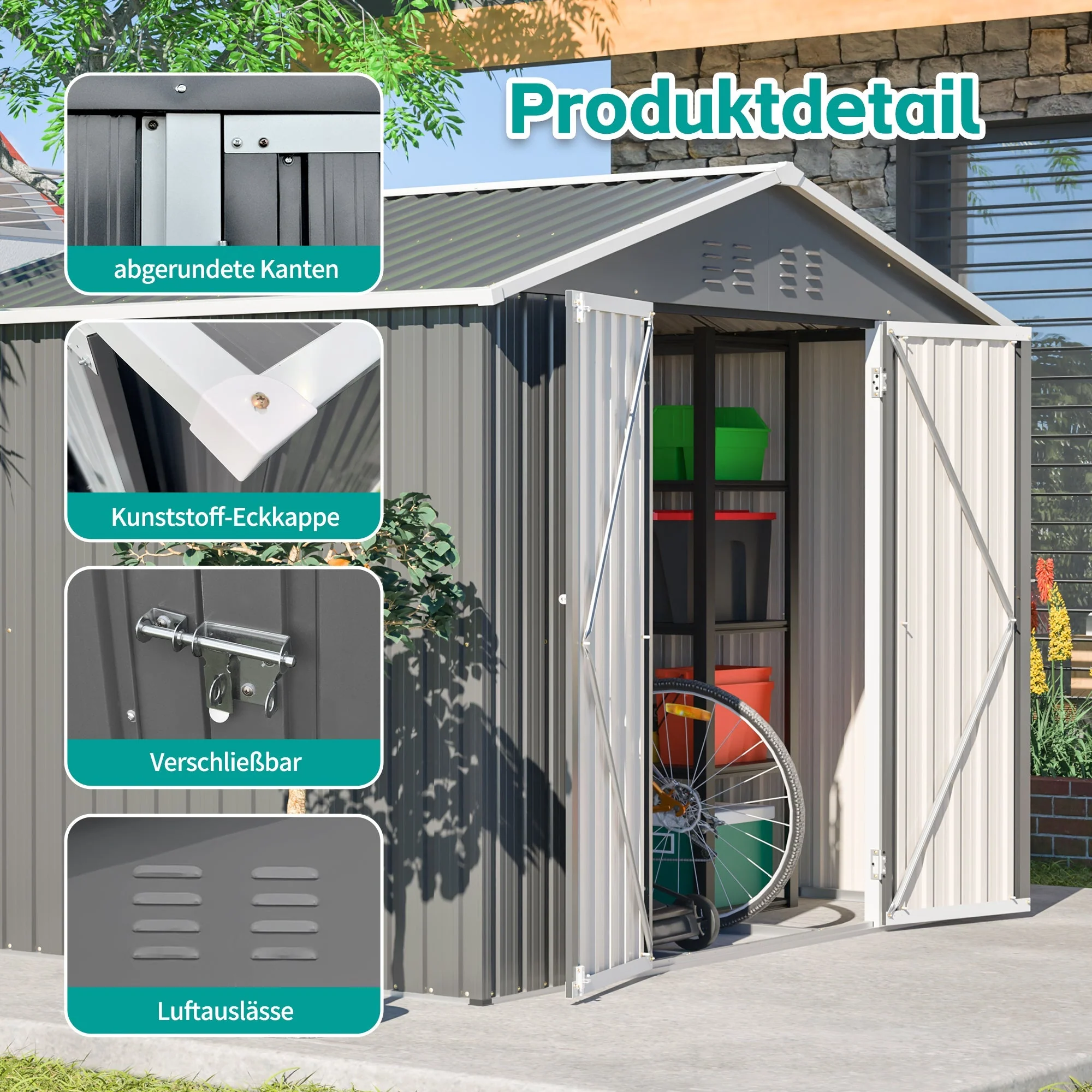 Metal Tool Shed, 8x6FT Folding Door, Anthracite Grey - Image 5
