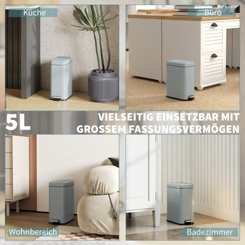 Metal Trash Can with Foot Pedal & Inner Bucket, 5L, Grey - Image 4