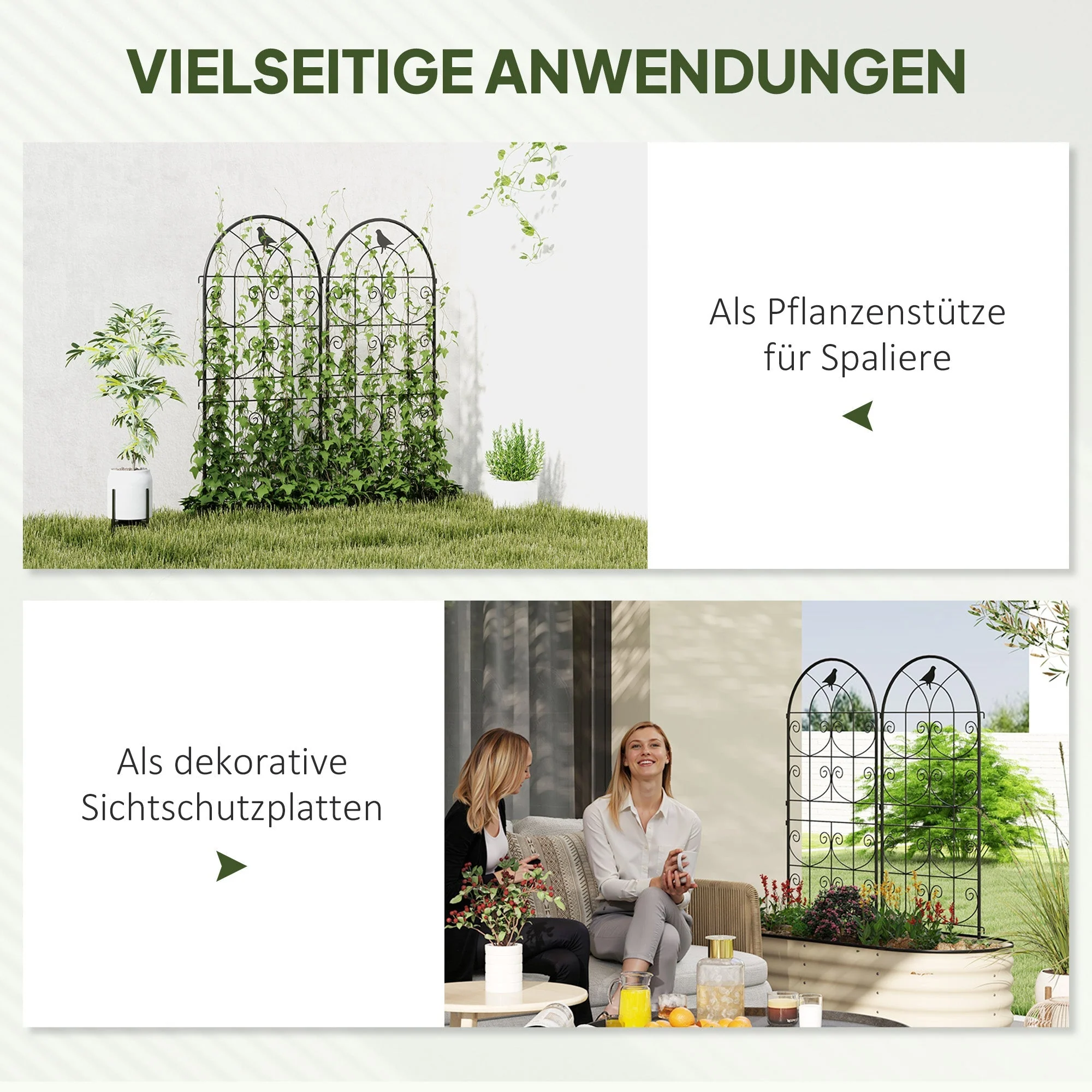 Metal Trellis Set of 2, Rustproof Bird Design 50x120cm, Black - Image 6