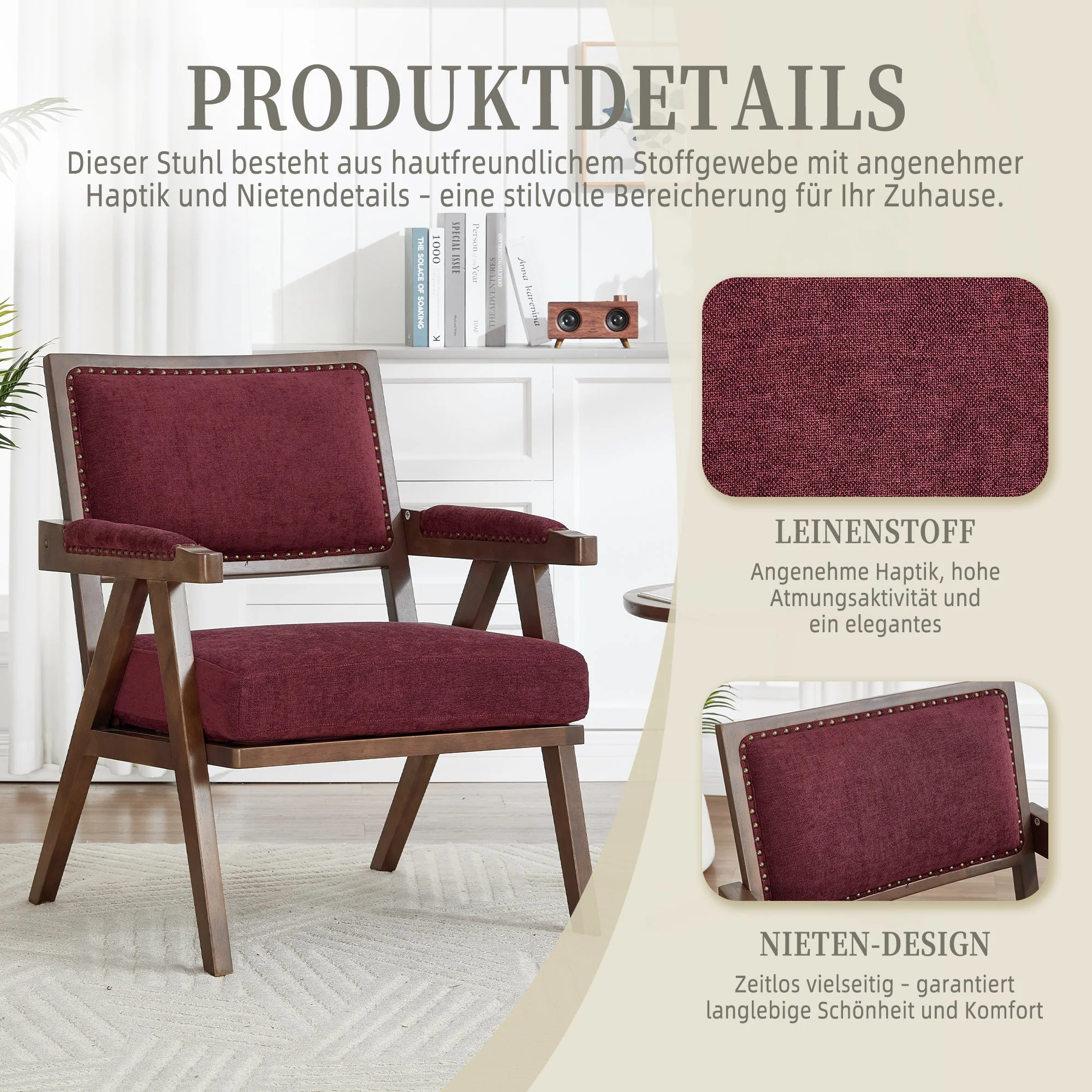 Mid-century Lounge Chair, Single Armchair Upholstered Wooden Frame, Fabric - Image 2