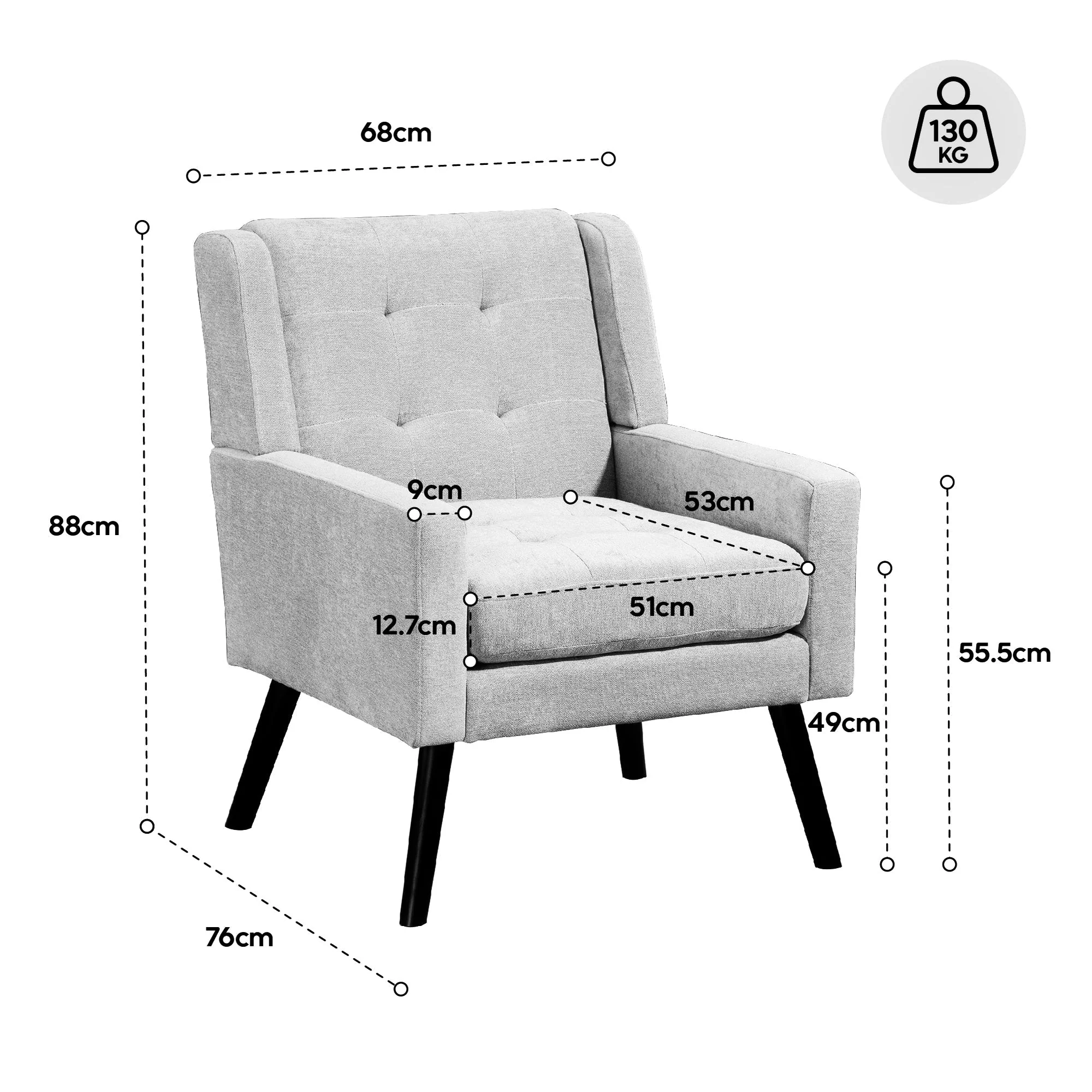 Mid-Century Modern Armchair with Buttoned Padding and Solid Wood Legs, Black Suede - Image 10