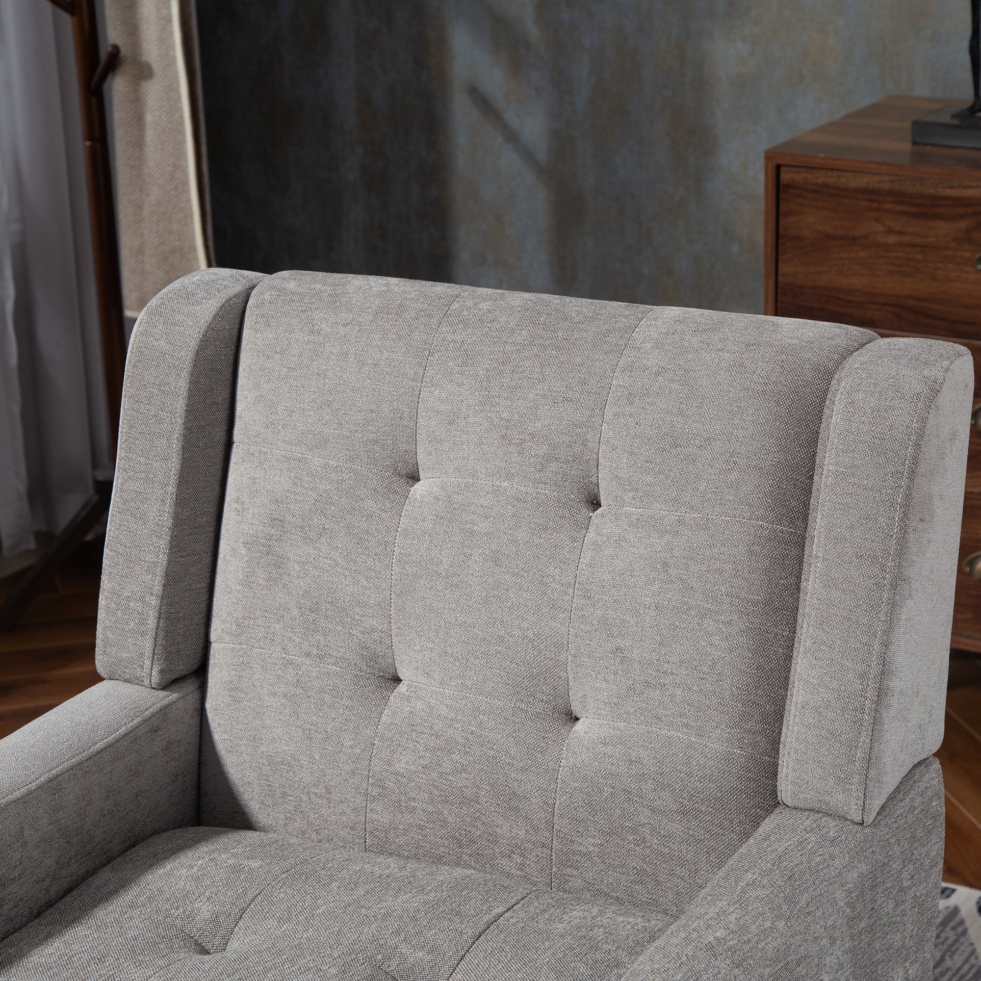 Mid-Century Modern Armchair with Buttoned Padding and Solid Wood Legs, Black Suede - Image 8
