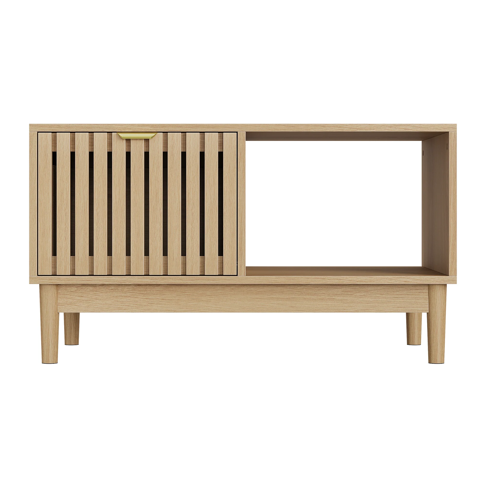 Mid-Century Modern Coffee Table with Drawer and Open Shelves, 80cm, Oak Color - Image 8