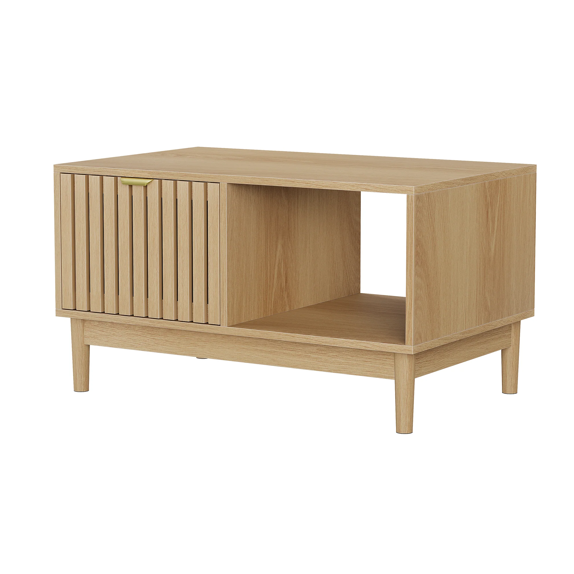 Mid-Century Modern Coffee Table with Drawer and Open Shelves, 80cm, Oak Color - Image 9