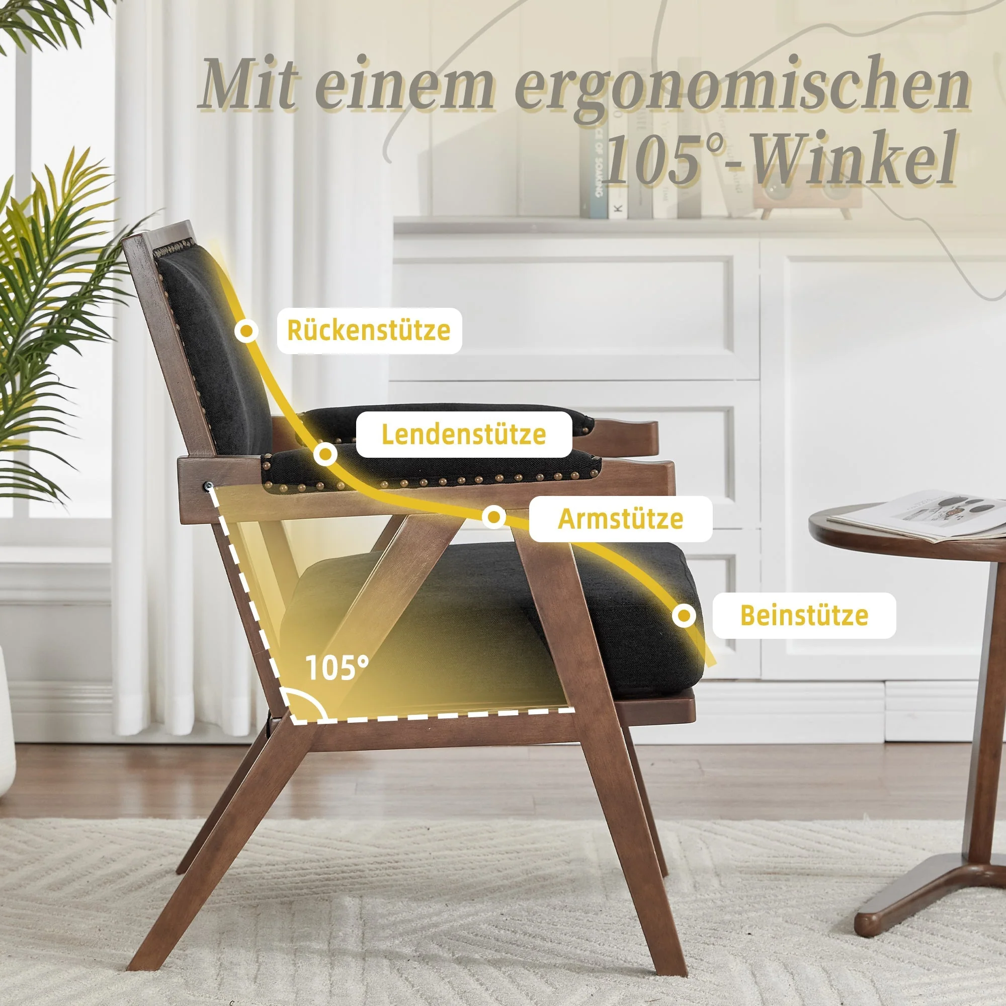 Mid-Century Modern Lounge Chair Armchair Upholstered Wooden Frame Fabric - Image 4