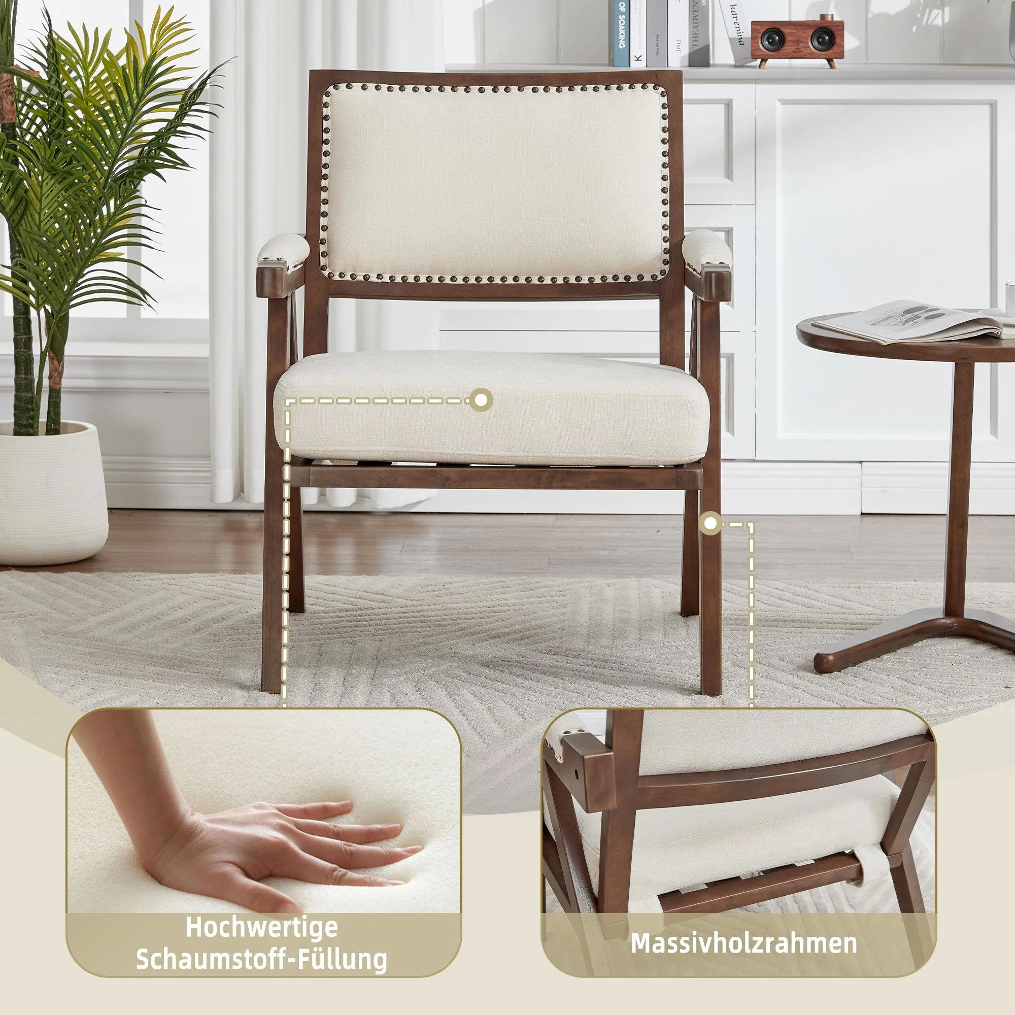 Mid-century modern Lounge Chair, Single Sofa Armchair Wooden Frame, Fabric Upholstered - Image 2