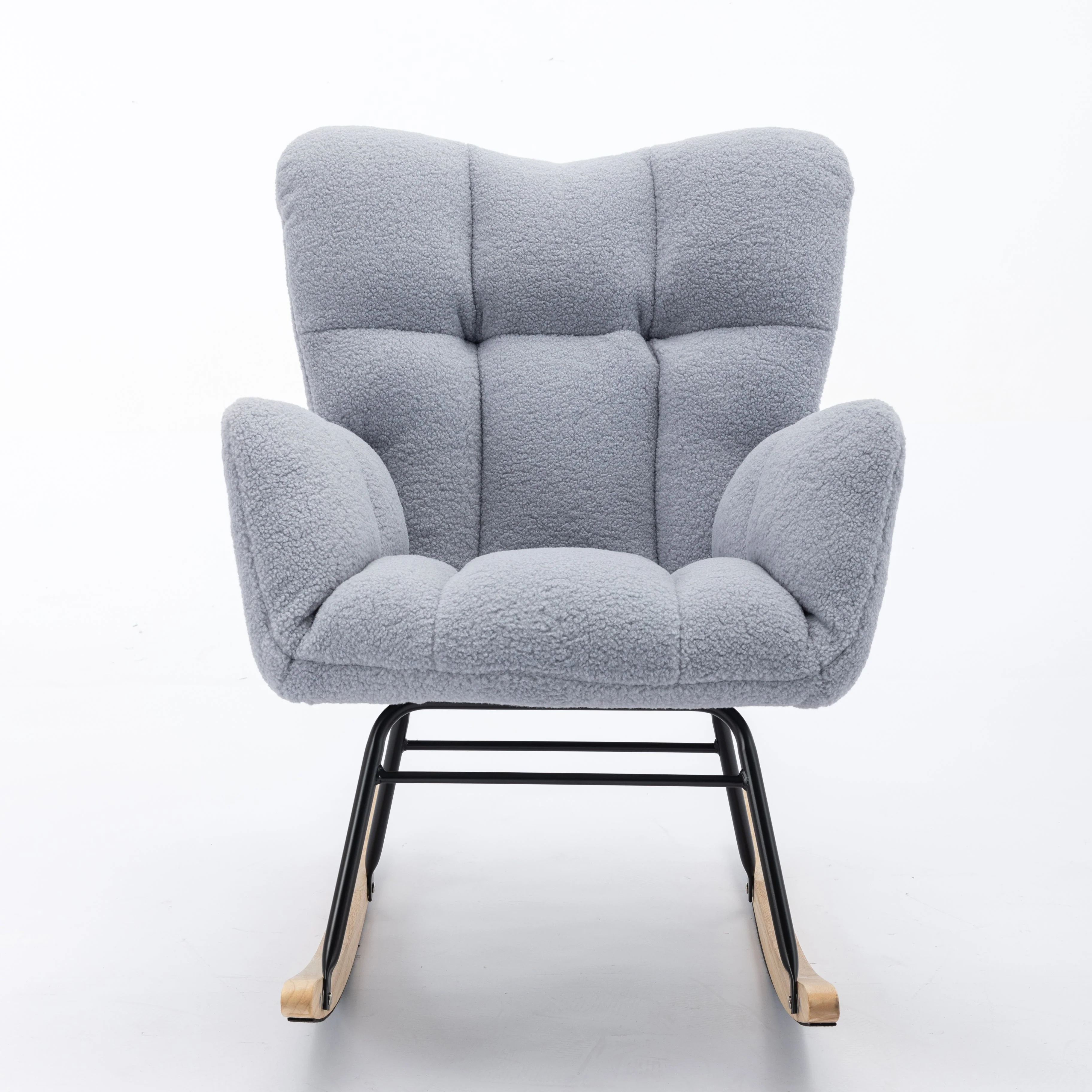 Mid century modern rocking chair with tufted cover and padded seat, light grey - Image 7